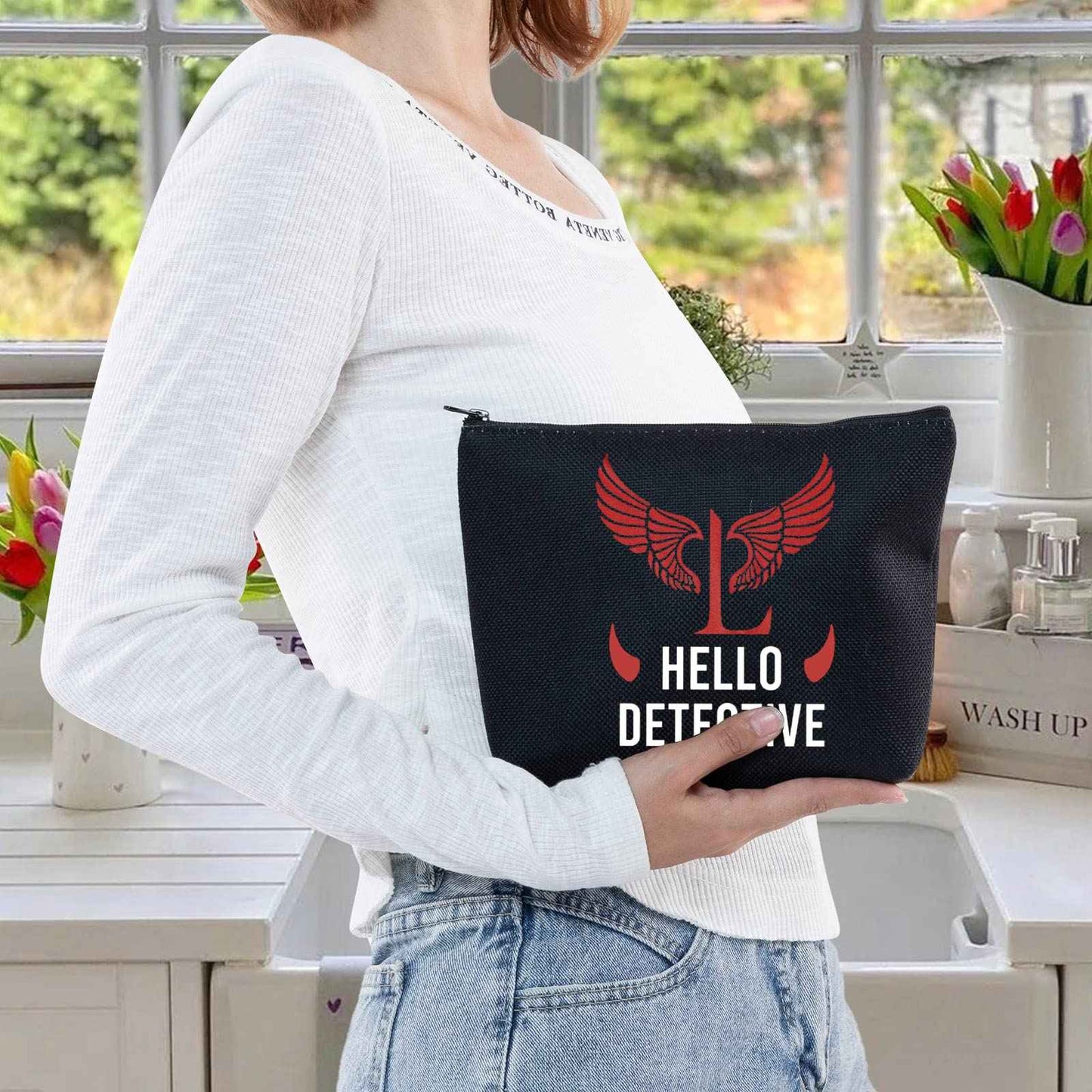 LEVLO Lucifer TV Show Cosmetic Make Up Bag Lucifer Morningstar Gift Hello Detective Lucifer Makeup Zipper Pouch Bag For Women Girls (Hello Detective Black)