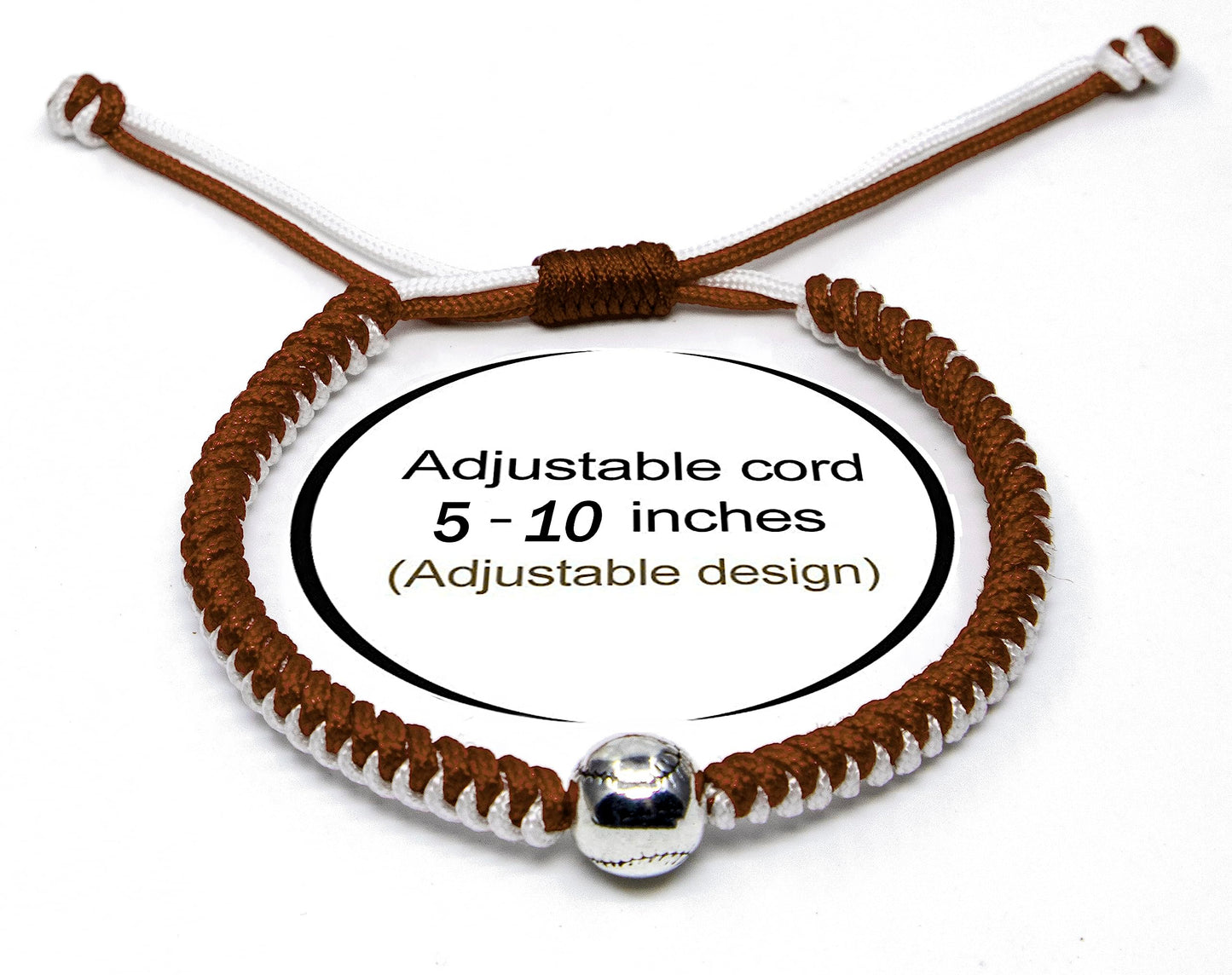 Handmade Braided Bracelets Baseball Gifts for Boys Adjustable Wristbands with Baseball Beads, Inspirational Baseball Bracelets for Girls Teens Adults (Brown 2PCS)