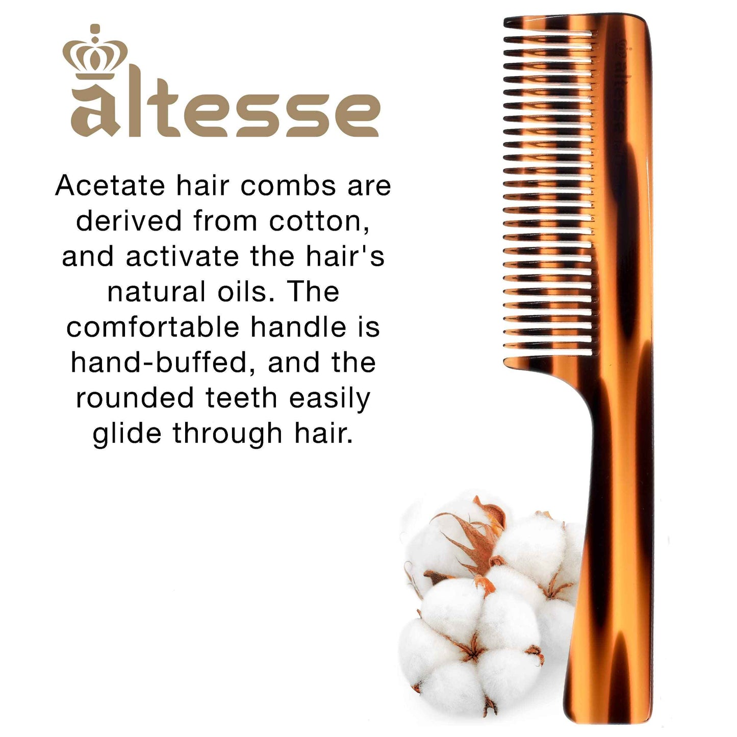 Altesse 11061 Wide Tooth Comb Detangler and Curl Defining Comb for Women, Hair Detangler Combs for Women with Comfortable Handle, All Wide Teeth Acetate Detangling Comb Handmade in France