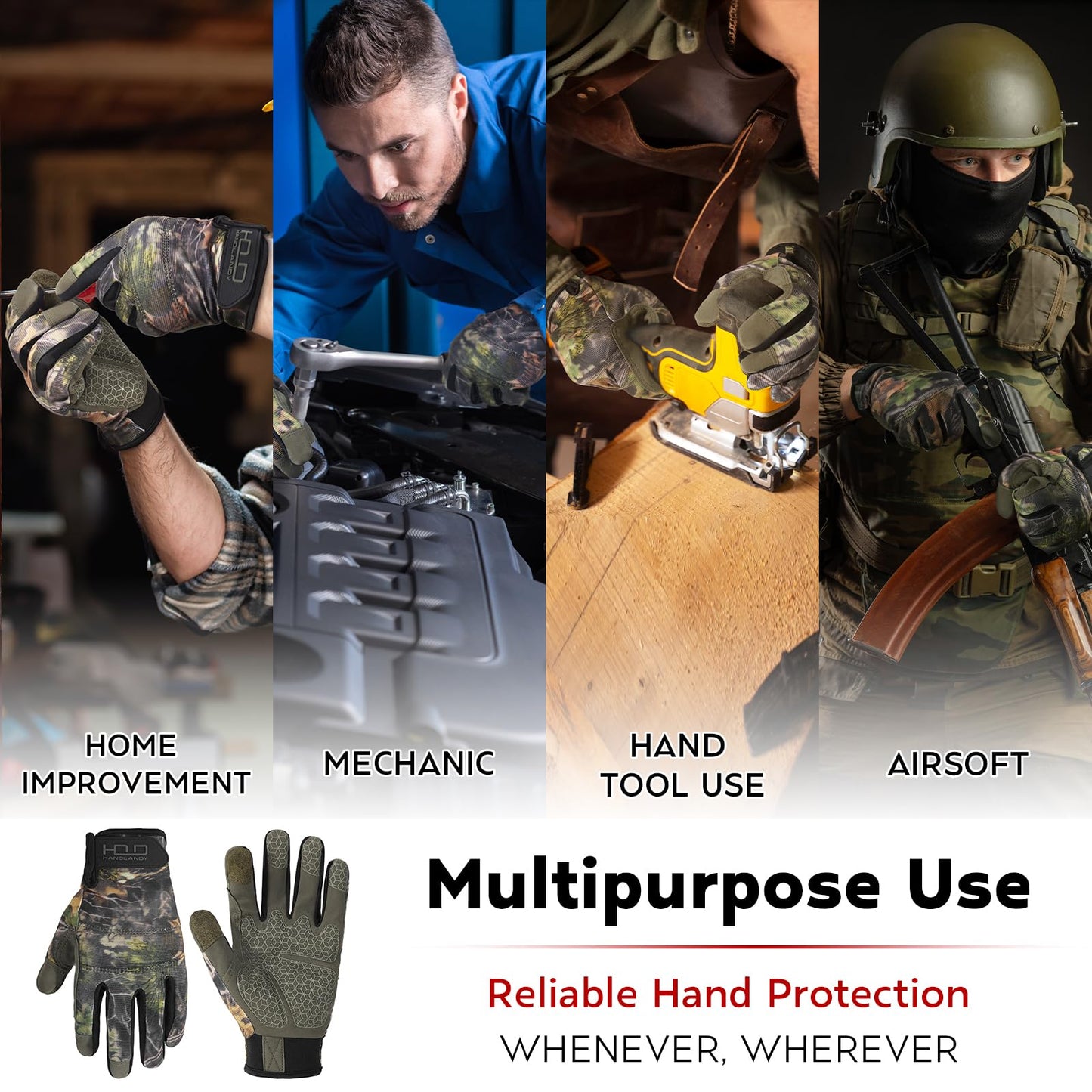 HANDLANDY Work Gloves with Grip, Safety Mechanics Gloves for Men, Touchscreen Multi-Purpose Use Tactical Gloves