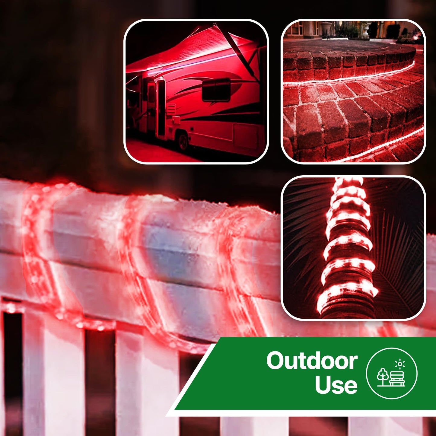 Tupkee LED Rope Light Red - for Indoor and Outdoor use, 24 Feet (7.3 m) - 10MM Diameter - 144 LED Long Life Bulbs Rope Tube Lights