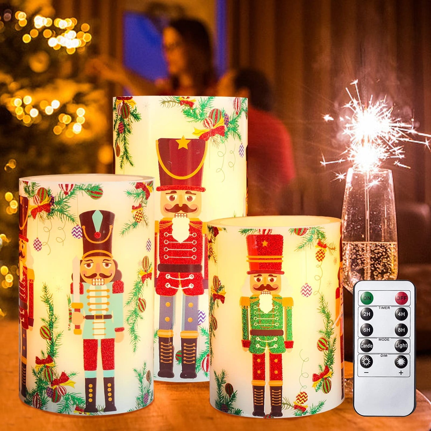 MELTONE Christmas Nutcracker Flameless Candles Remote: Real Wax Flickering Battery Candles - Home Party Bedroom Birthday Xmas Holiday Decorations