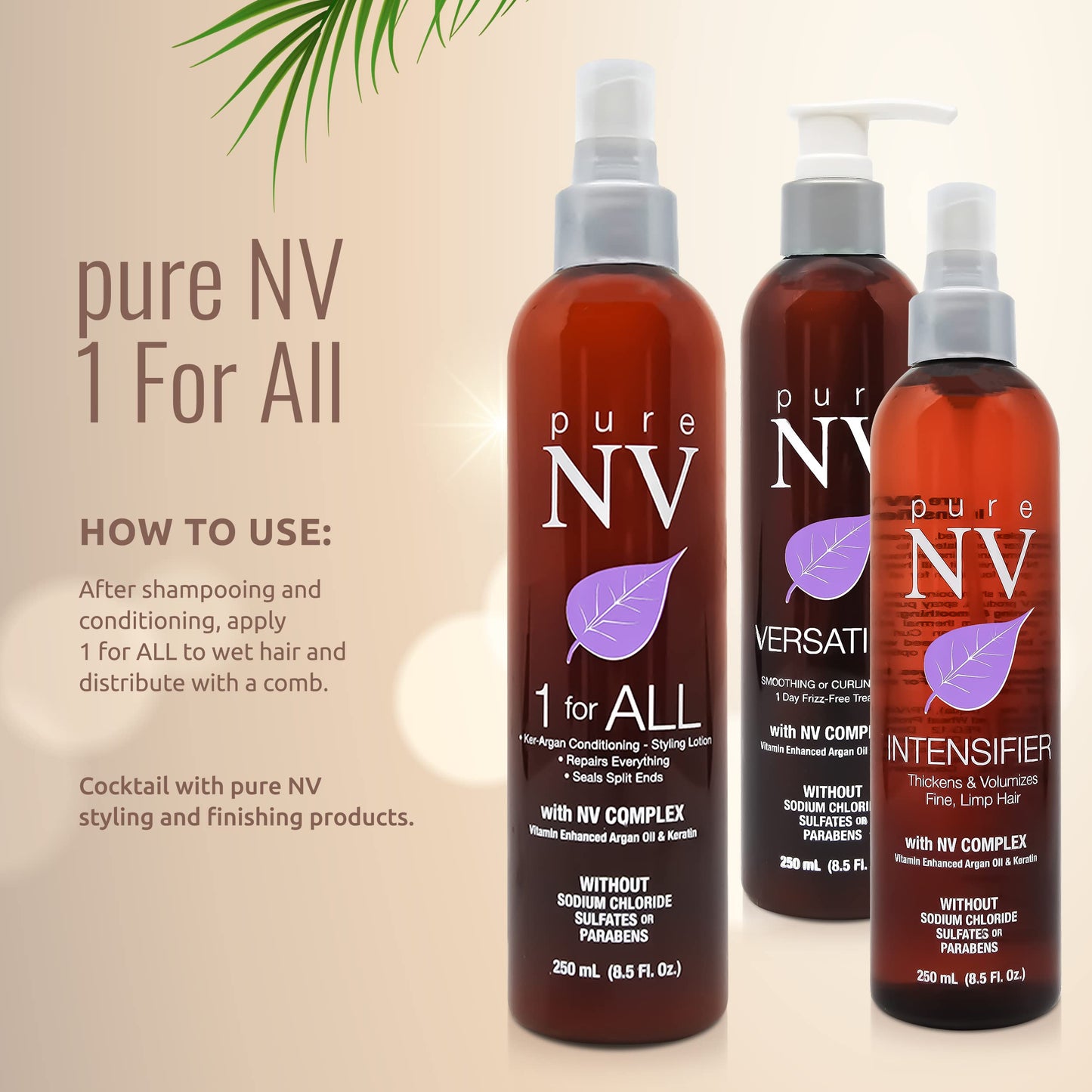 Pure NV 1 For ALL Weightless Leave In Conditioner Detangle & Eliminate Frizz, Botanically Based, Keratin, Collagen & Argan Oil Infused (8.5 Oz)