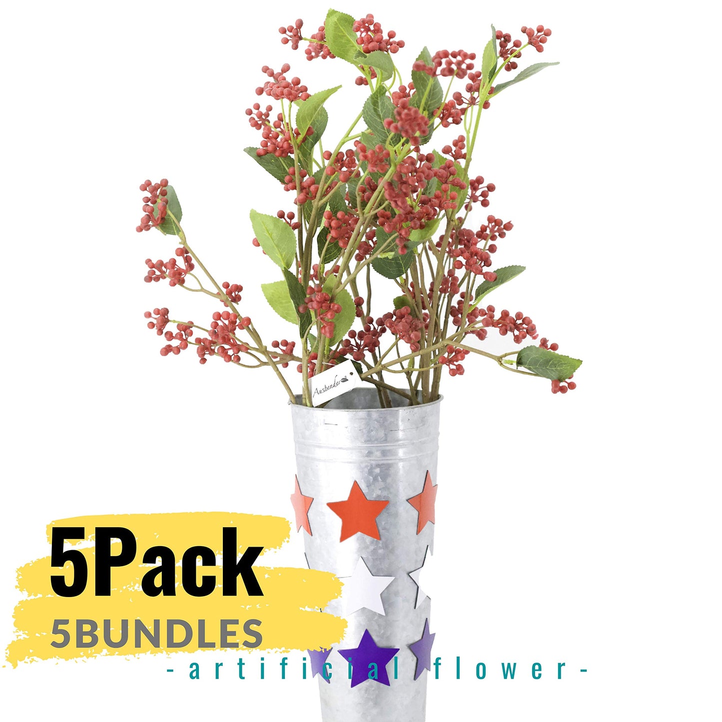 AUSBENDER?DewberrySpray 5pcs Berry Spray Americana?Picks Faux Berry 30.7" Blossom Tall Plant Outdoor Floral Arrangement Decoration Berries Crafts Home Decor Holiday Wedding Parties Primitive(Red)