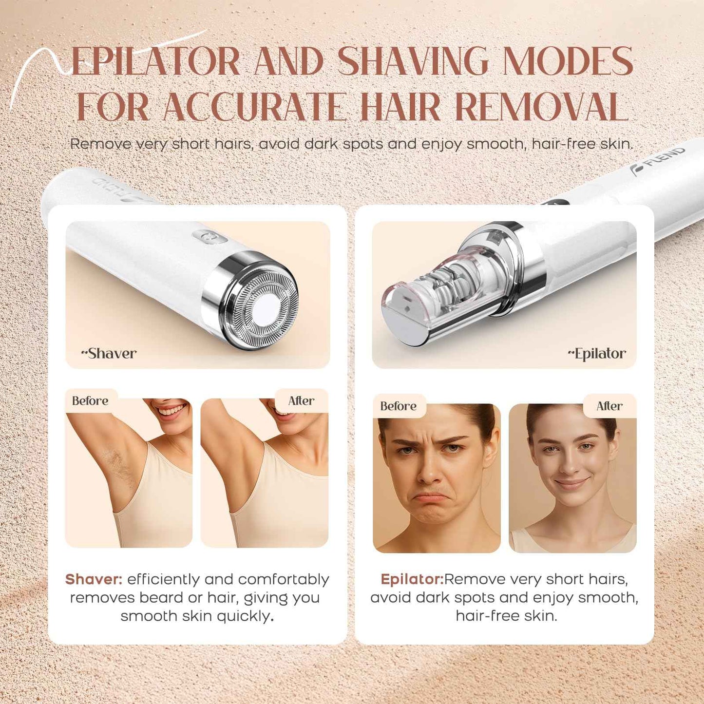 Facial Hair Remover for Women, 2-in-1 Epilator for Women with LED Light USB Rechargeable Portable Electric Epilators Painless Lady Shavers for Face, Lip, Chin, Leg, Arms, Bikini (White)