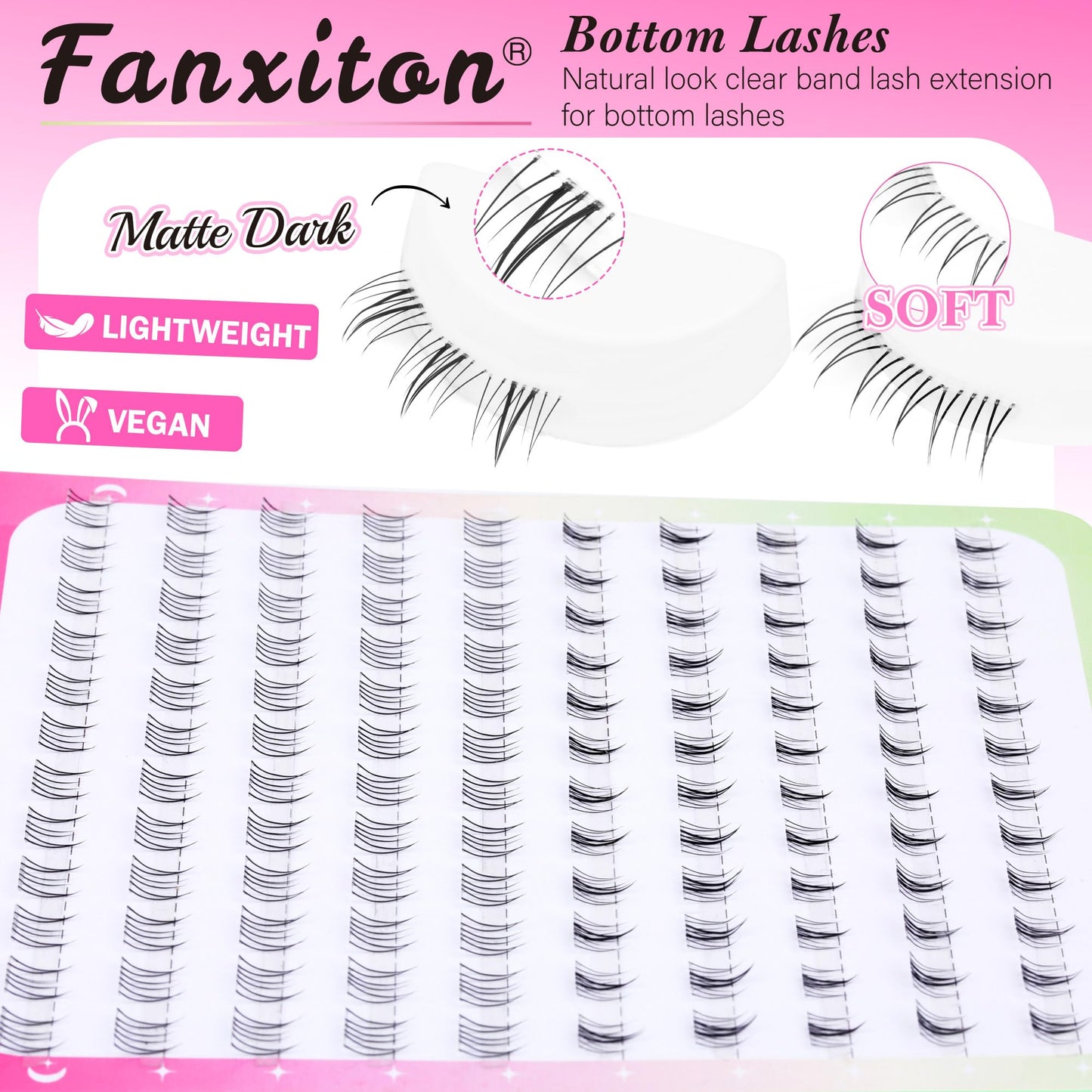 FANXITON Bottom Lash Extension Kit DIY Manga Lash Clusters with Lash Glue 6-7mm Natural 2 Style Lower Lashes 120Pcs Anime Eyelashes Cluster Kit