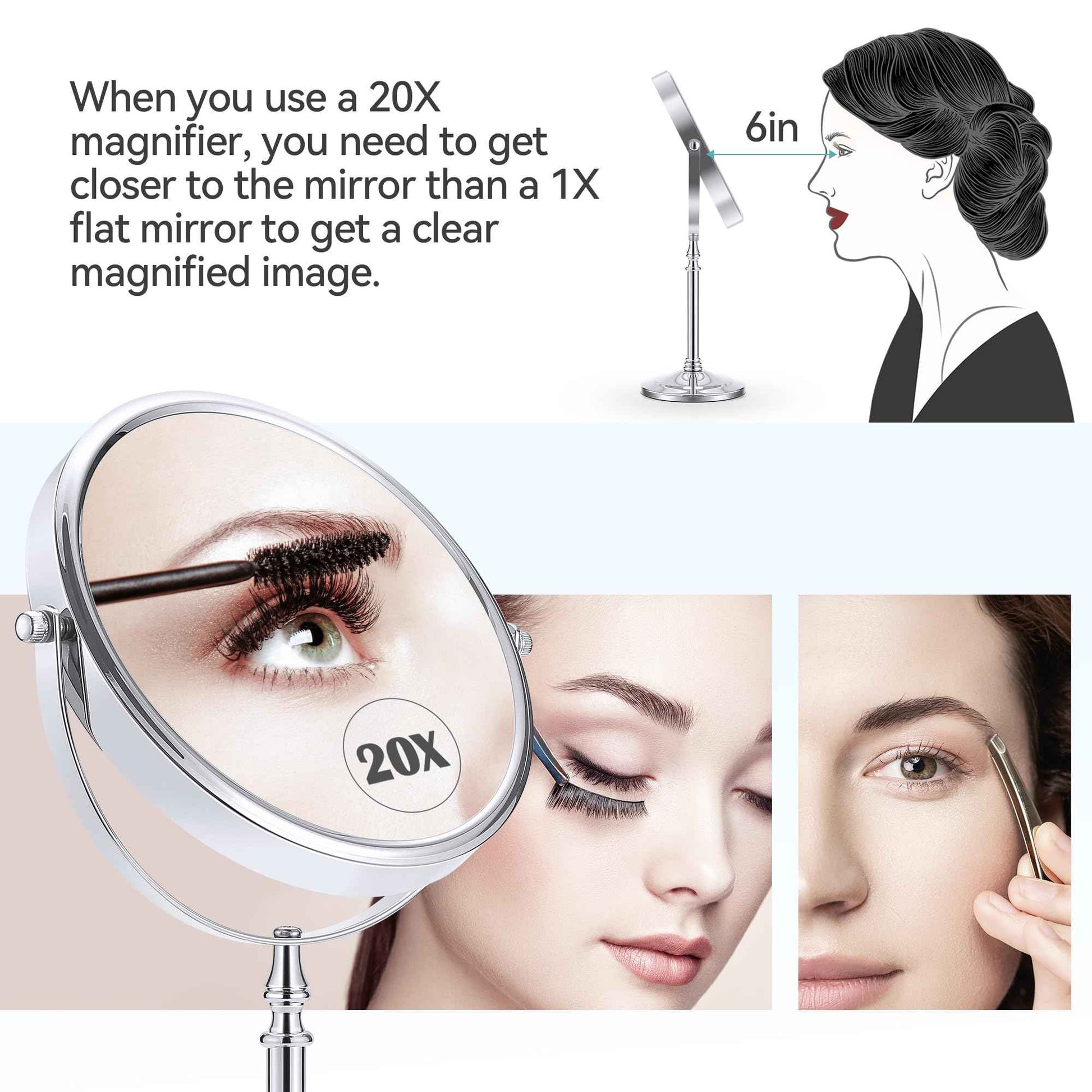 MIYADIVA Magnifying Mirror 20x, Double Sided 1X & 20X Magnifying Mirror on Stand, Large Tabletop Magnified Vanity Mirror, Magnified Mirrors with 360°Rotation for Bathroom or Bedroom,8 Inches