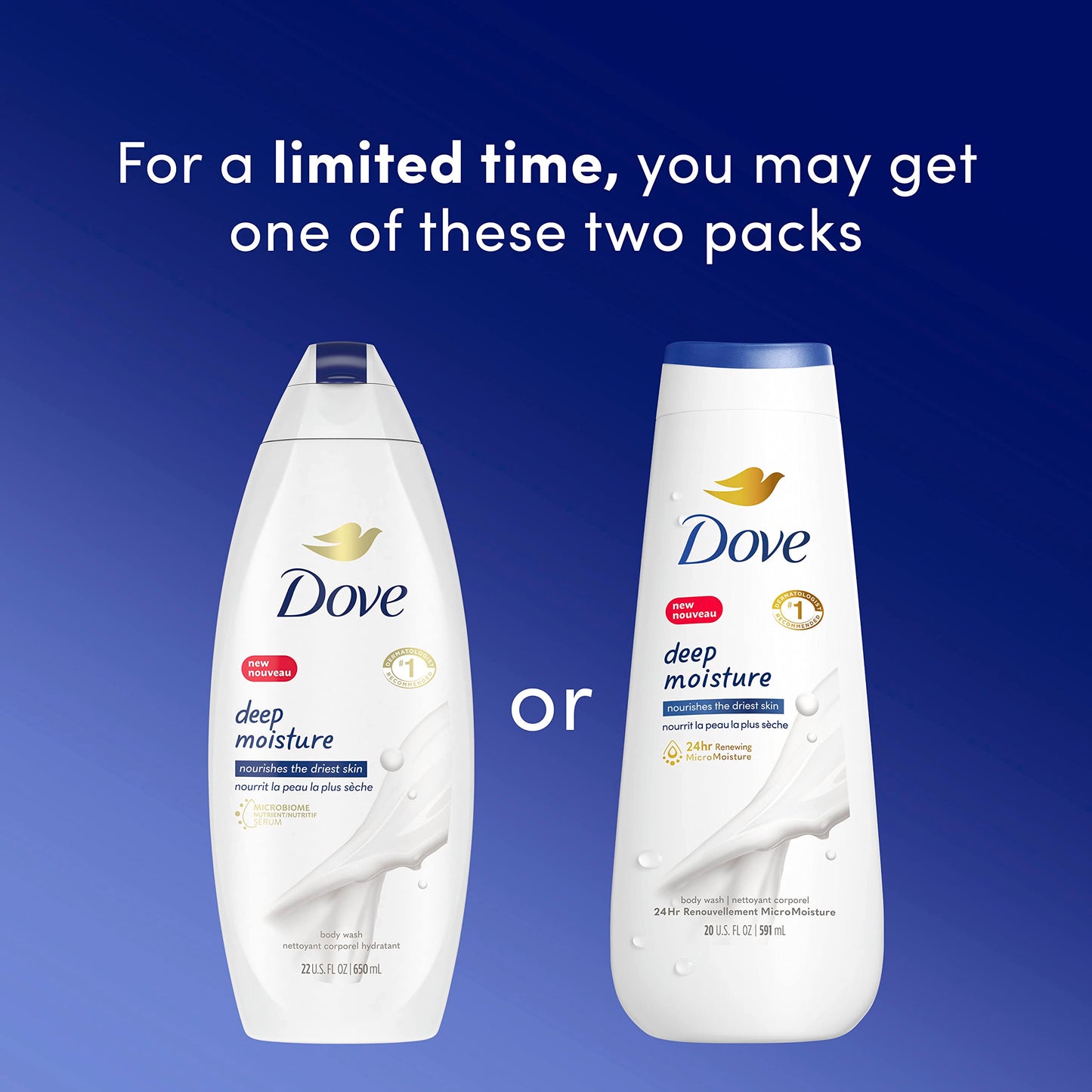 Dove Body Wash Deep Moisture 2 Count For Dry Skin Moisturizing Skin Cleanser with 24hr Renewing MicroMoisture Nourishes The Driest Skin 20 oz