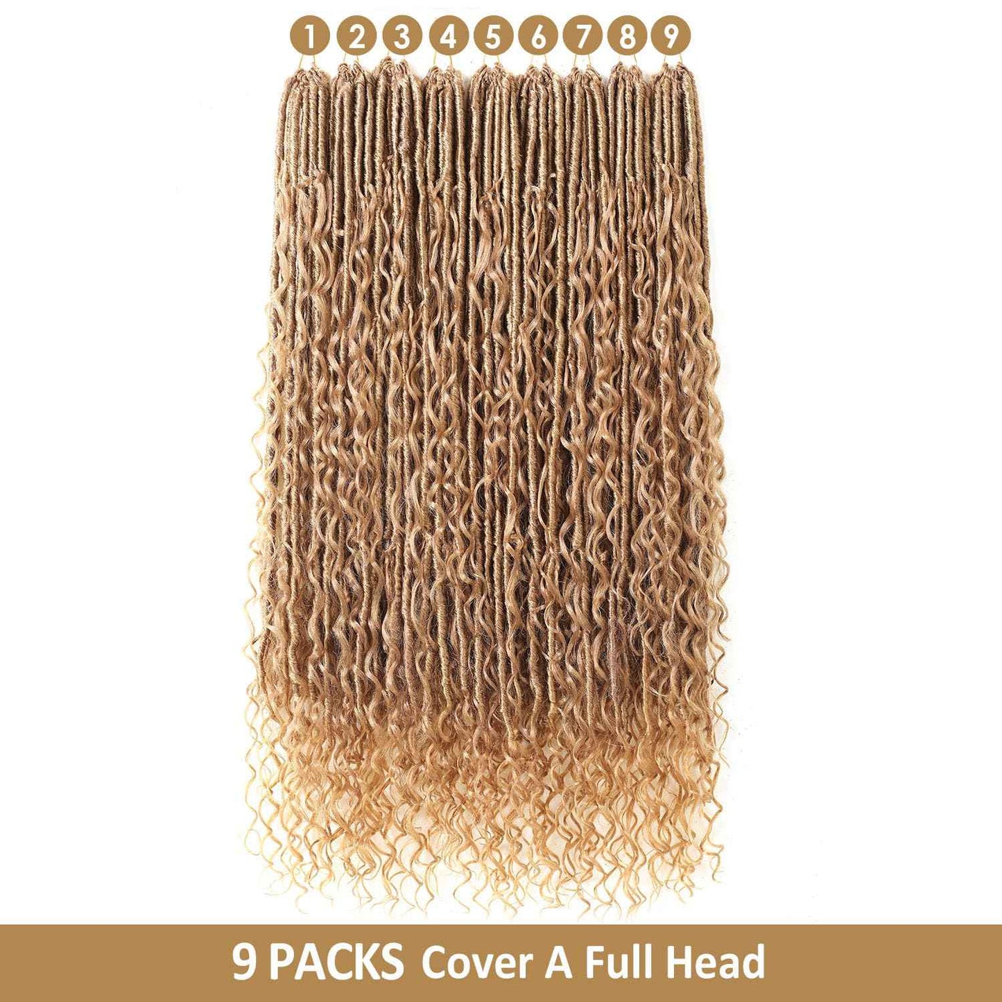 9 packs Boho Faux Locs Crochet Hair, 30 Inch, Honey Blonde Pre Looped Goddess Soft Locs Crochet Hair with Curly Ends, Bohemian River Locs for Black Women(27#, 30 Inch)