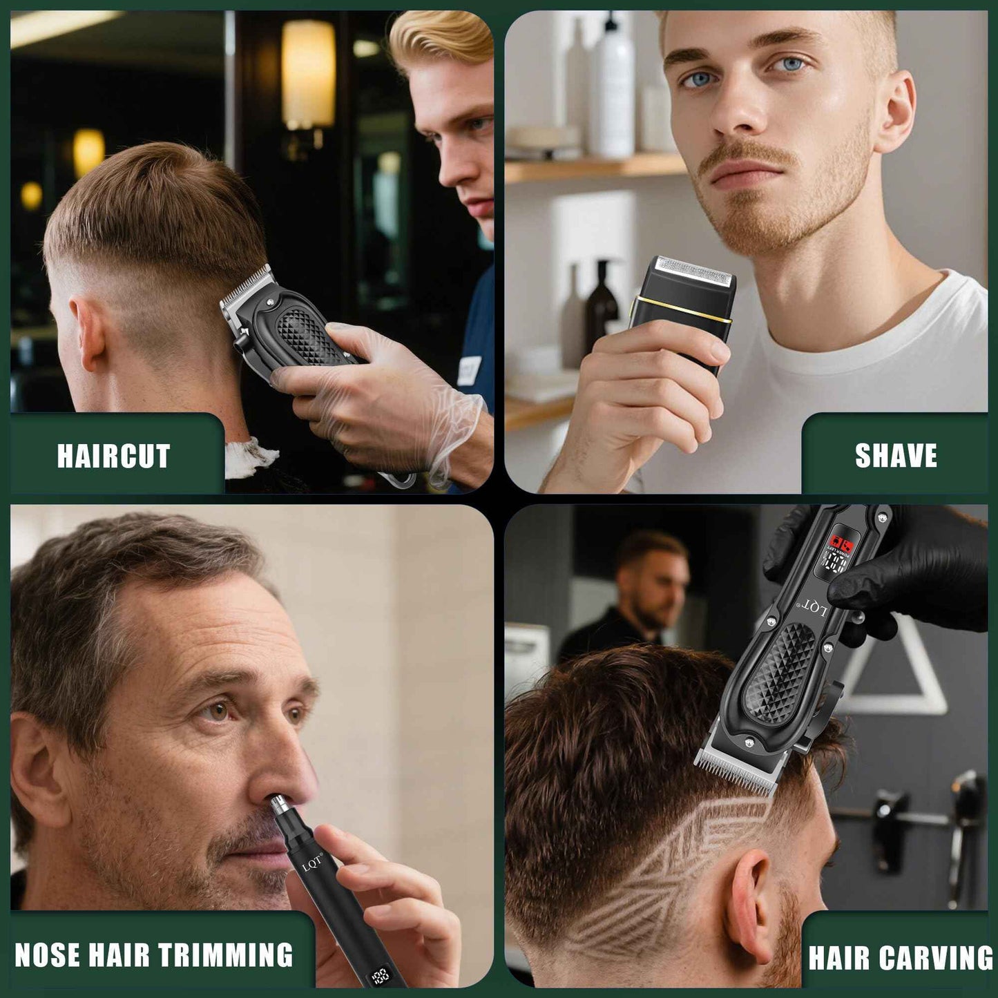 Hair Clippers for Men, 3-Piece Cordless Grooming Kit with Rechargeable Clipper, Foil Shaver & Nose Trimmer, LED Power Display for Precision Hair & Beard Cutting at Home