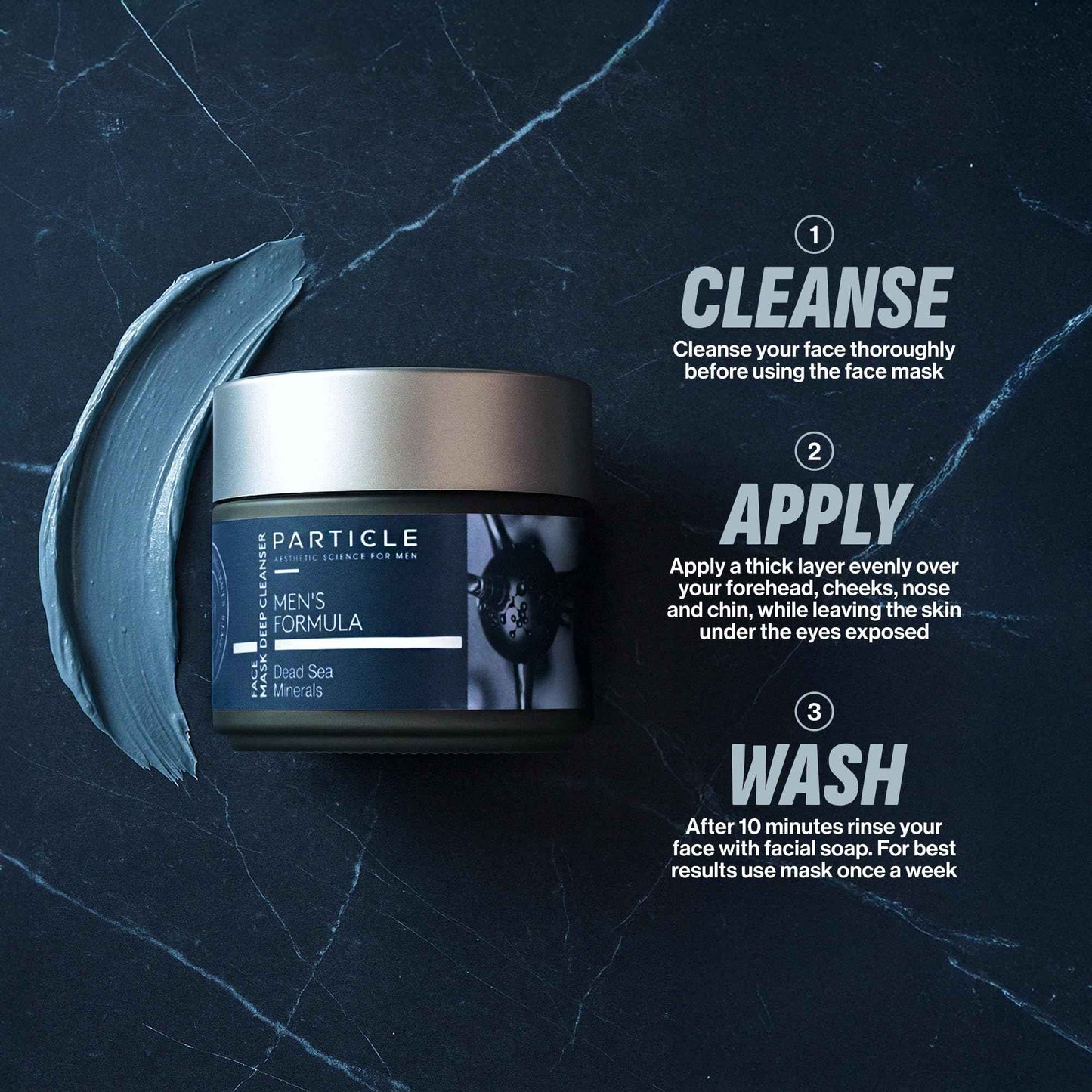 Particle Mineral Face Mask for Men, Hydrating and Deep Cleansing Clay with Charcoal, Aloe Vera, Panthenol & Dead Sea Minerals, Men's Cleanser, Refreshing Weekly Skin Care Routine, 3.38 FL OZ