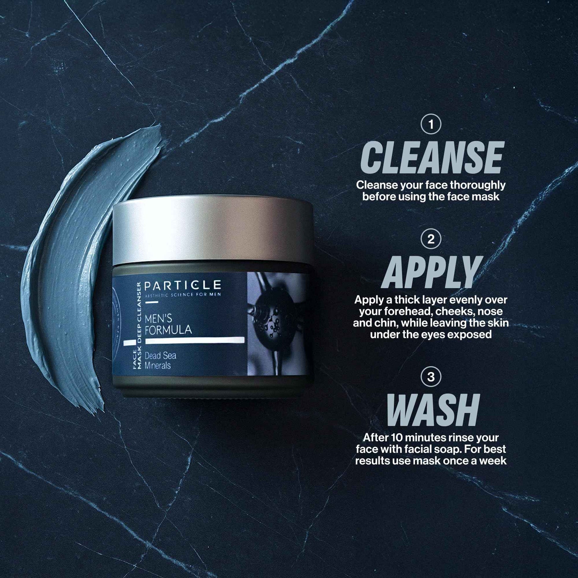 Particle Mineral Face Mask for Men, Hydrating and Deep Cleansing Clay with Charcoal, Aloe Vera, Panthenol & Dead Sea Minerals, Men's Cleanser, Refreshing Weekly Skin Care Routine, 3.38 FL OZ