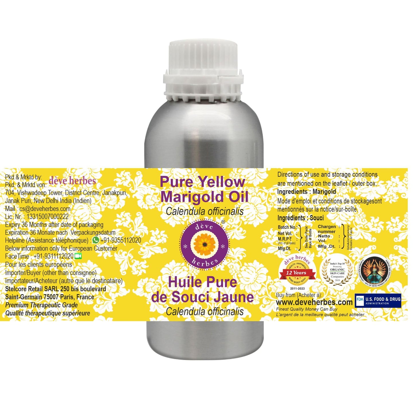 dève herbes Pure Yellow Marigold Oil (Calendula officinalis) Infused 300ml (10 oz)