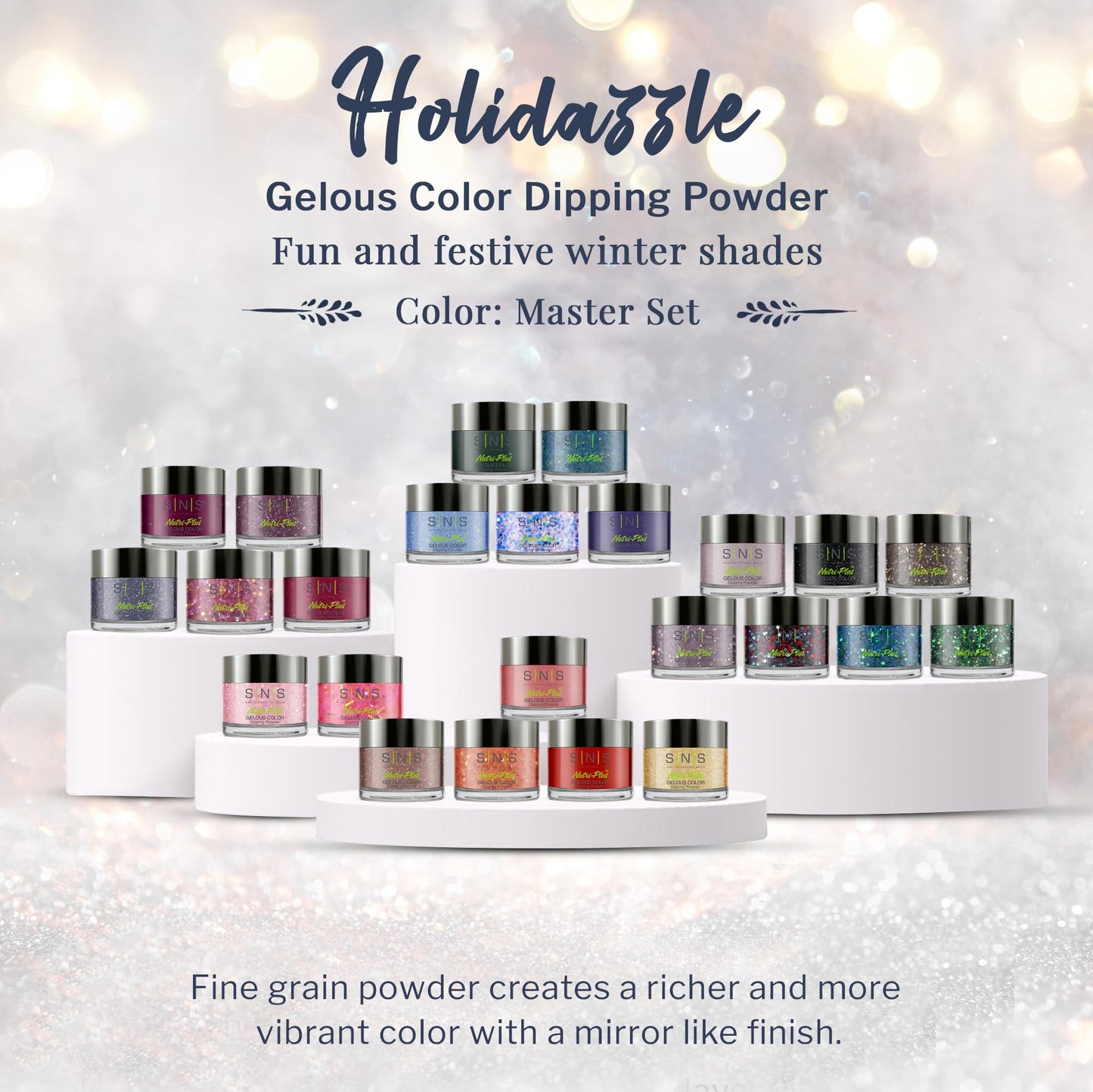 SNS Nails Dip Powder Kit, Gelous Color Dipping Powder Set - Holidazzle Master 18-Piece Set - Long-Lasting Acrylic Nail Color & Polish Lasts 14 Days - Low-Odor & No UV Lamp - 1.5 Oz