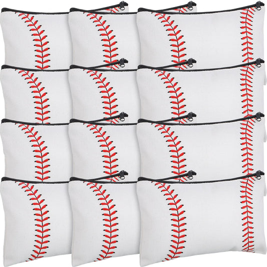 20 Pcs Sport Makeup Bag Sport Cosmetic Bag Canvas Gifts Softball Volleyball Football Baseball Accessories for Girls Toiletry Pouch with Zipper for Women Team Party Favors (Baseball, 8 x 5 Inch)