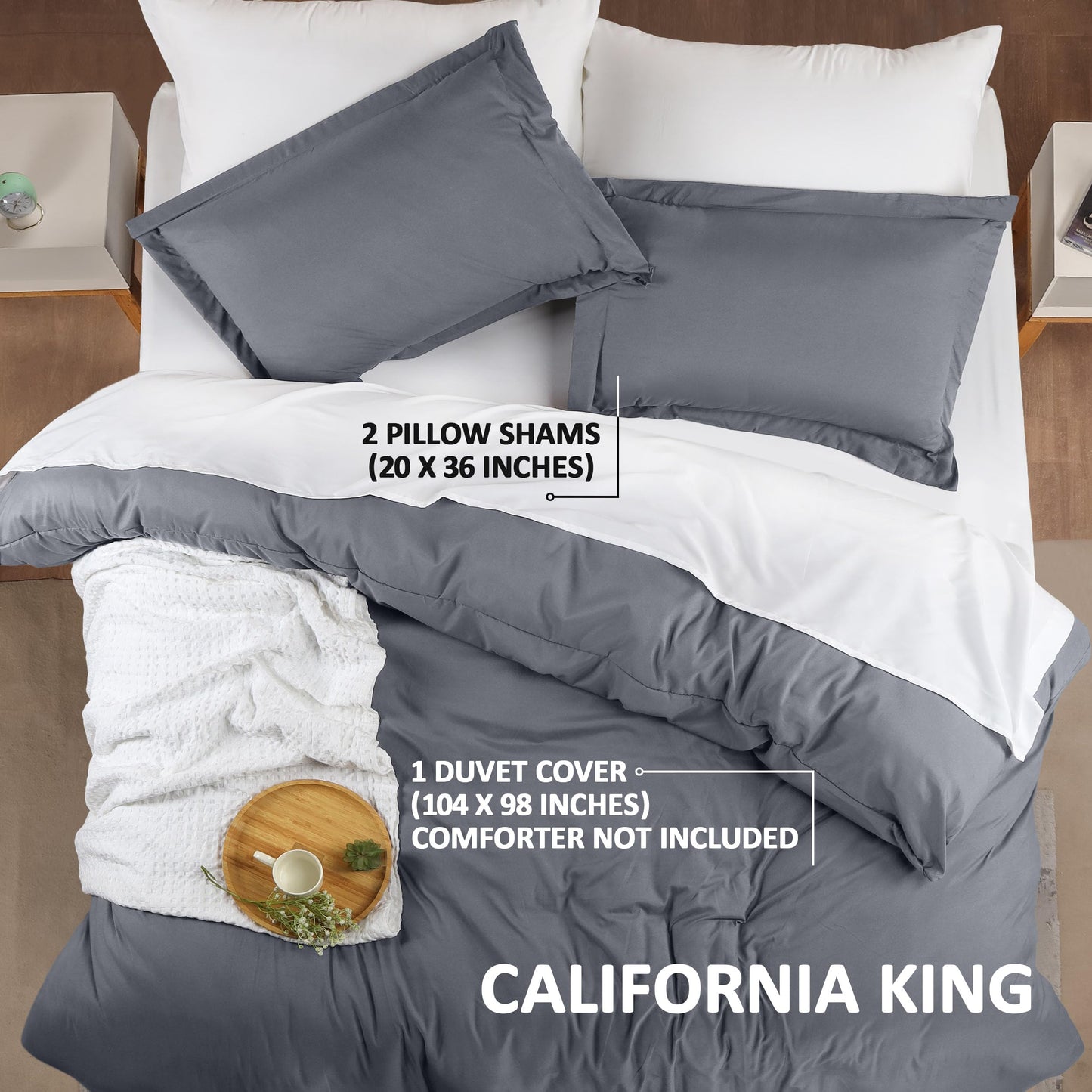 Utopia Bedding Duvet Cover Cal King Size - 1 Duvet Cover with 2 Pillow Shams - 3 Piece Bedding Duvet Cover with Zipper Closure - Soft Brushed Microfiber, 104 X 98 Inches (Pack of 8, Cal King Grey)