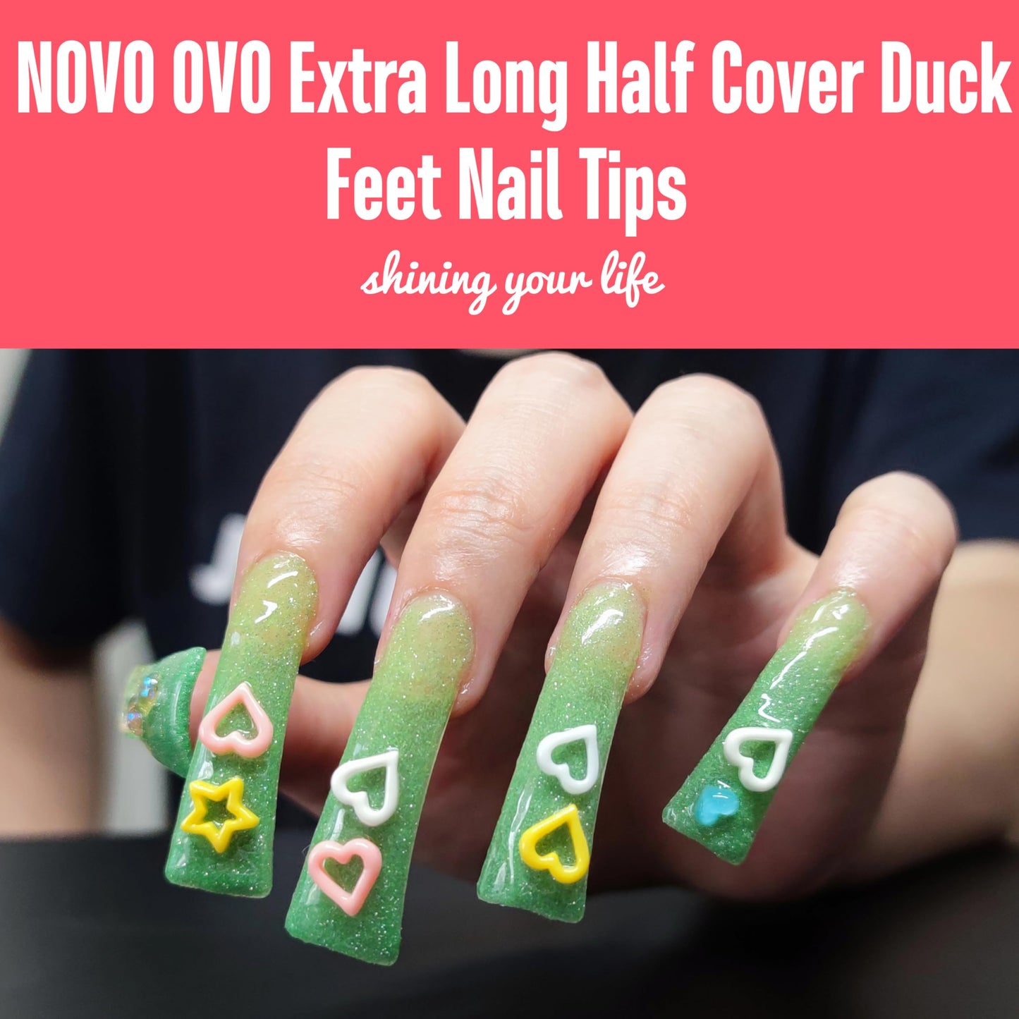 NOVO OVO 110 pcs Extra Super Long Duck Feet Nail Tips Half Cover for Press On Acrylic, Clear XXL XXXL Y2K Wide French Winter Flare Nail Soft Gel Extension for Salon DIY x 11 Sizes