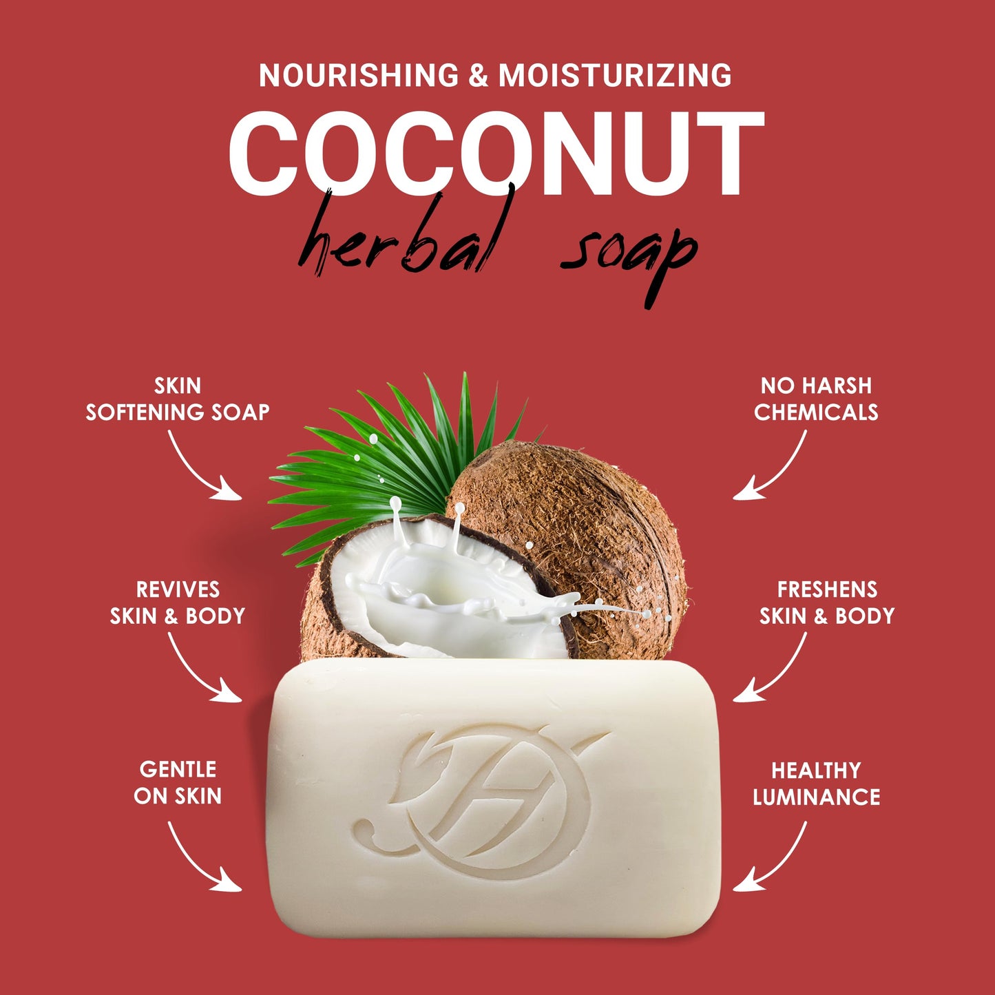 HERBOGANIC Coconut Herbal Soap | Natural Bar Soap for Face and Body | Nourishing and Moisturizing | Infused with Coconut | Gentle for Men and Women | 5 Oz (Pack of 1)