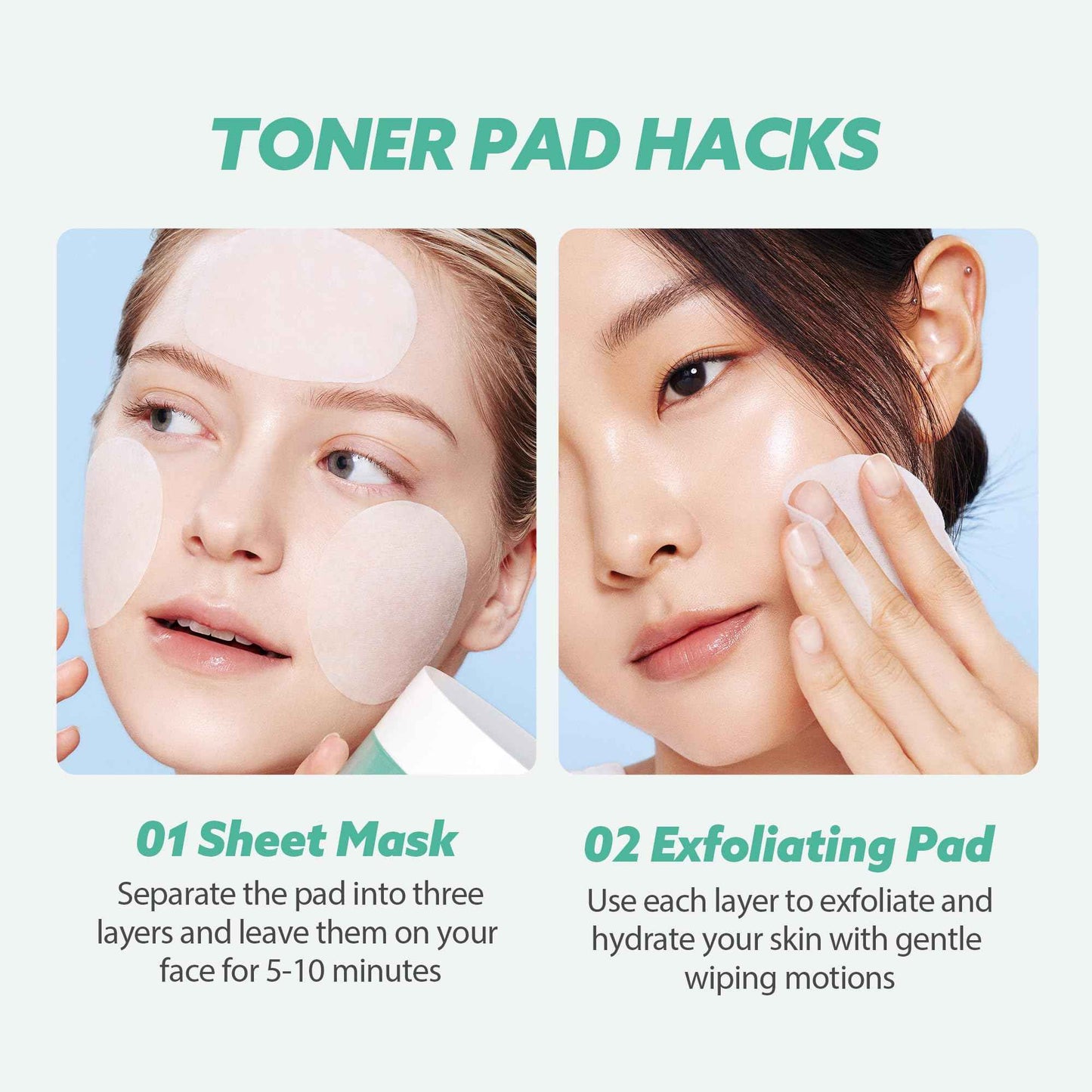 milktouch Green Hyaluron Toner Pads - Hydrating & Soothing Facial Pads w/Hyaluronic Acid & Centella Asiatica for Sensitive Skin, Pore Care, Daily Use, Calming, Moisturizing, Korean Skincare 60pcs