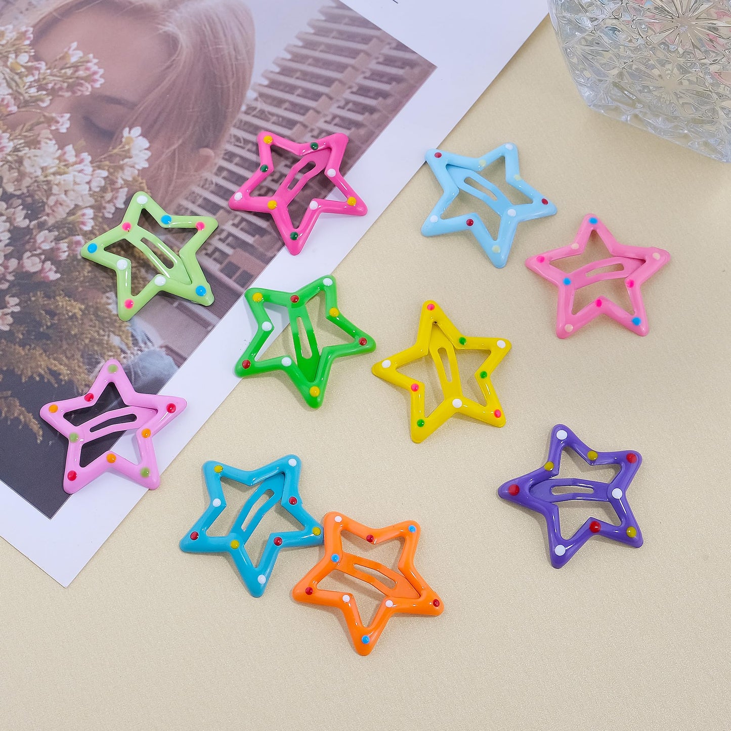 Star Hair Clips Snap Hair Barrettes Non Slip Star Hair Accessories Multiple Colors Metal Hair Clips for Girls Women -30 PCS 1.18"