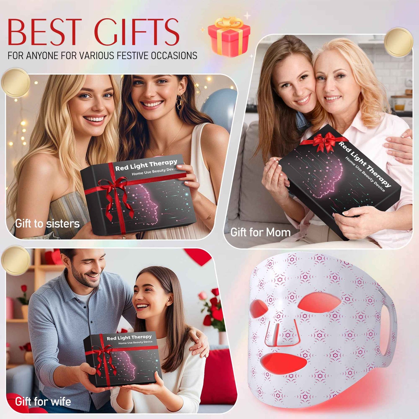 Red Light Mask for Face, Silicone Soft LED Face Mask with Remote, 660nm & 850nm Red Light Mask with Timing Function, Reduced Wrinkles, Anti-Aging, at Home (White)