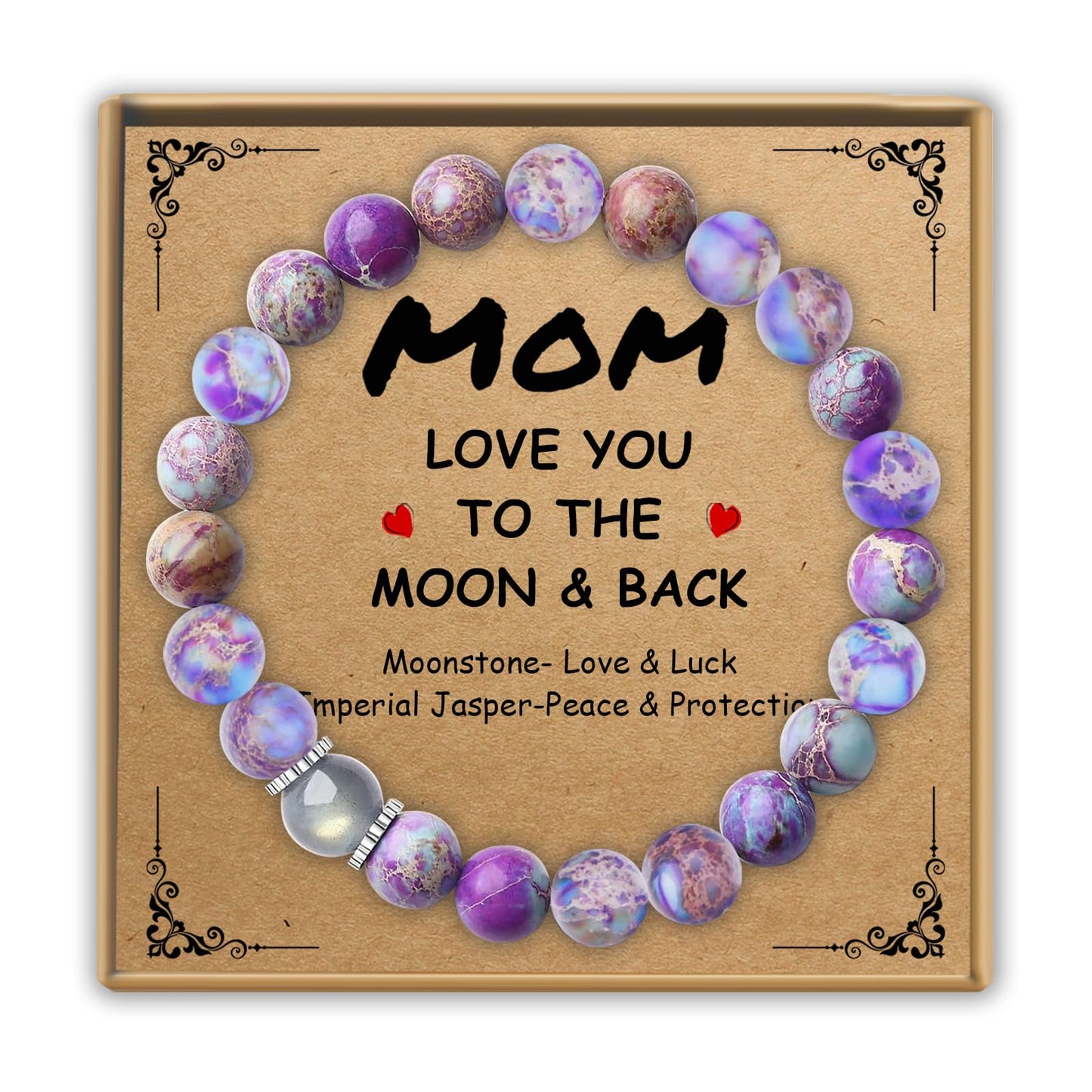 Gifts for Mom Birthday Gifts from Daughter Son, Mom Bracelet with Moonstone Beads for Women as Christmas Mothers Day Valentines Gifts, Mother Jewelry as Birthday Mom Gifts for Mama from Daughters