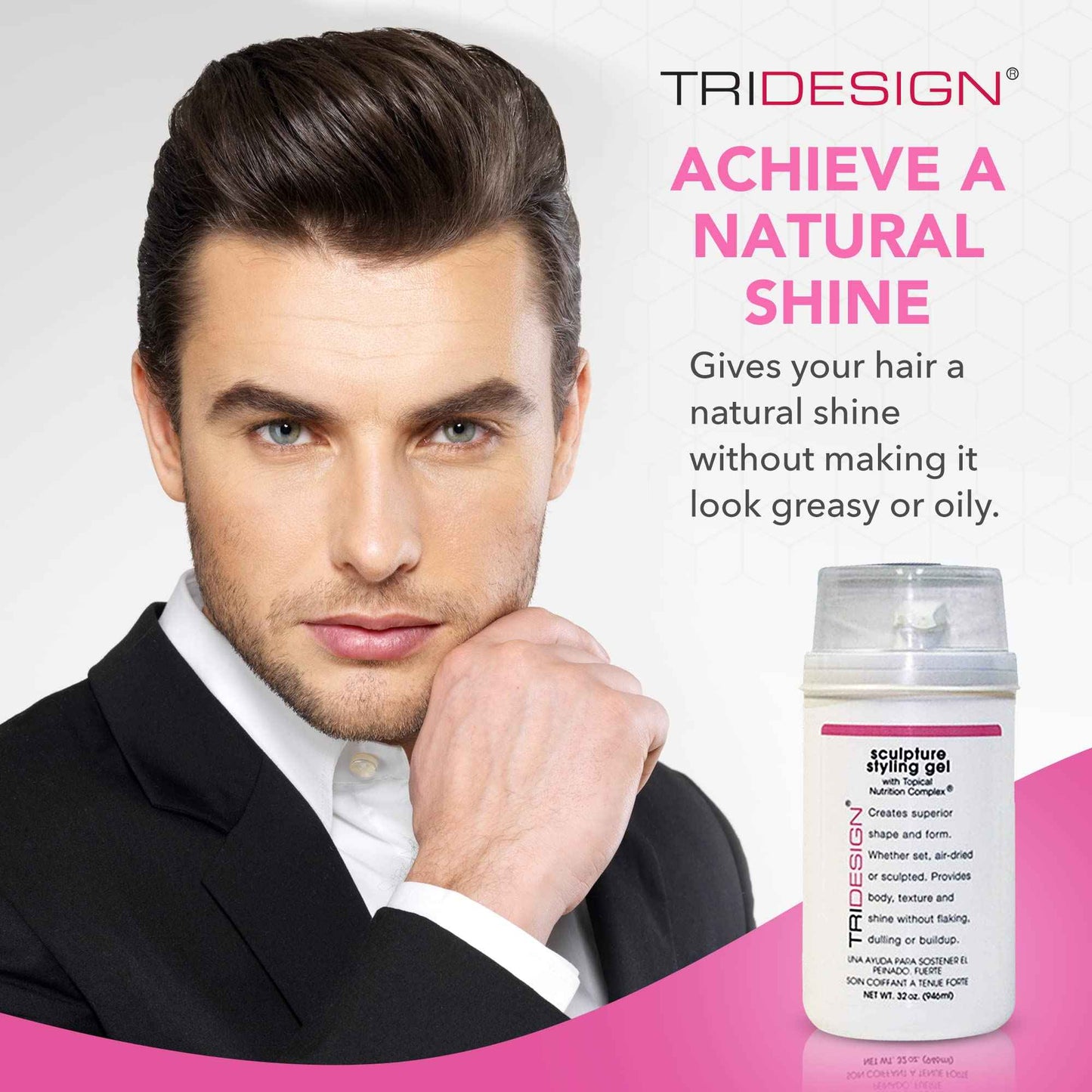 TRIDESIGN Hair Styling Gel, 32 oz - Medium Hold with Shine for Men and Women