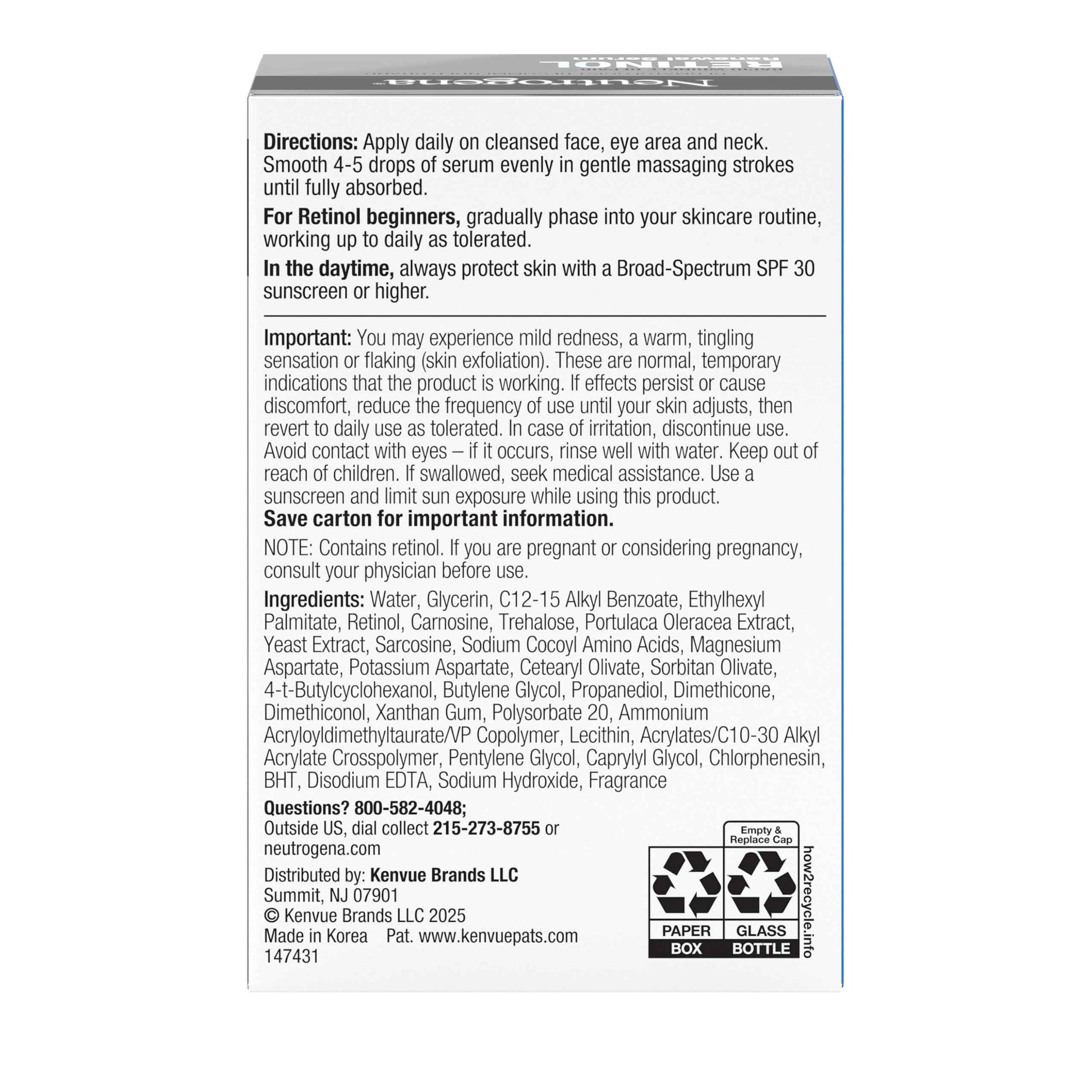 Neutrogena Rapid Wrinkle Repair Retinol Renewal Serum, Lightweight Anti-Aging Facial Serum with Pure Retinol & Antioxidants to Improve Wrinkles, Dullness & Dark Spots, 1 fl oz