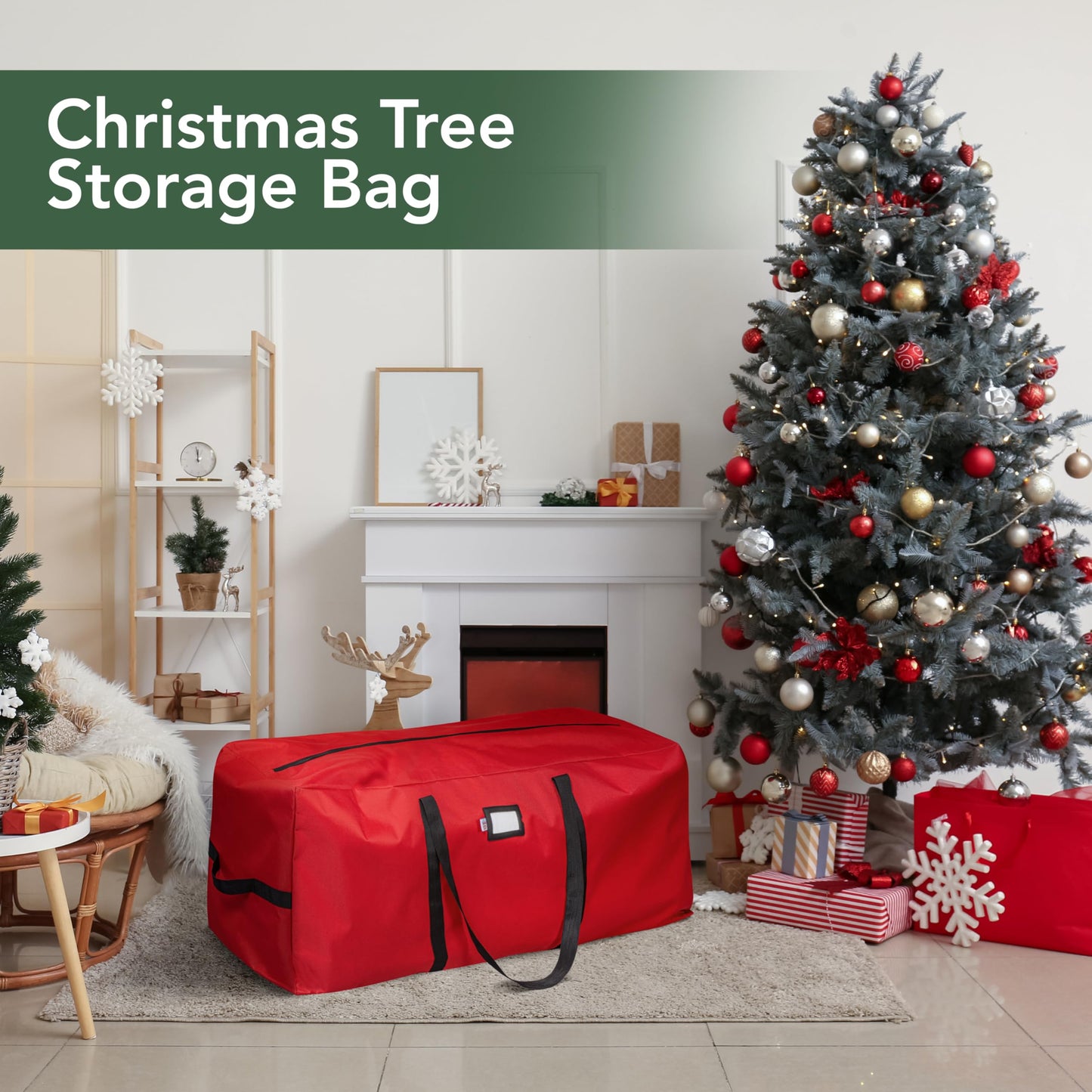 Holiday Cheer Christmas Tree Storage Bag – Heavy Duty Christmas Tree Bag Fits Up to 7.5ft Tall Artificial Christmas Tree, Waterproof with Durable Handles & Zipper – Xmas Tree Storage Bag (RED)