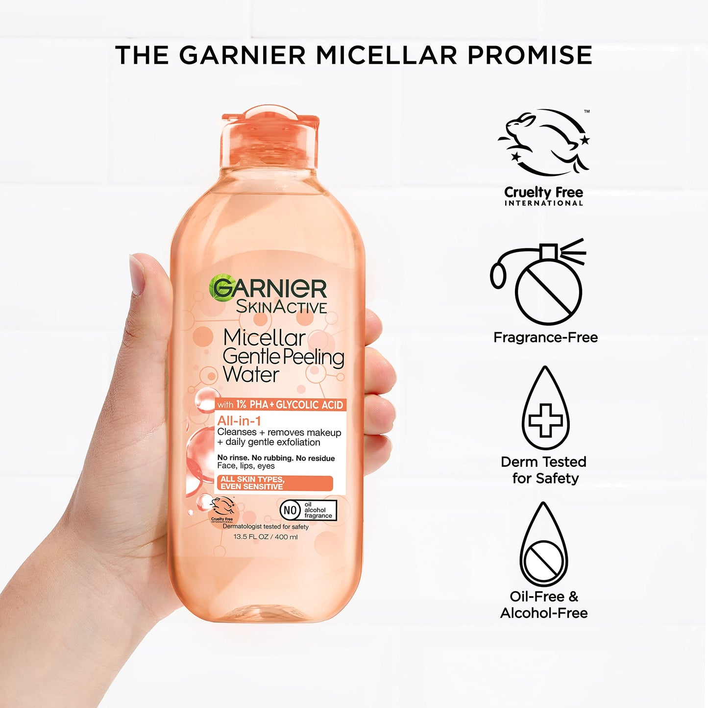 Garnier SkinActive Gentle Peeling Micellar Water with 1% PHA and Glycolic Acid, Face Exfoliant, Facial Cleanser and Makeup Remover, 2 Pack