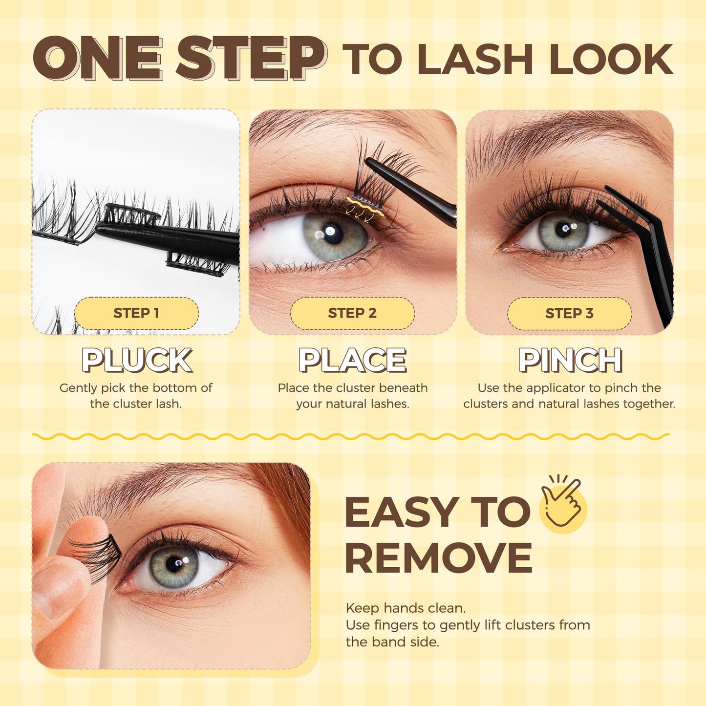 LASHVIEW Self Adhesive Lash Clusters Eyelashes,Press-on Lashes 10-16mm Individual Lash Extension Kit with Lash Tweezers,No Glue Needed Natural Self Adhesive DIY Cluster Lashes Kit (48PC)