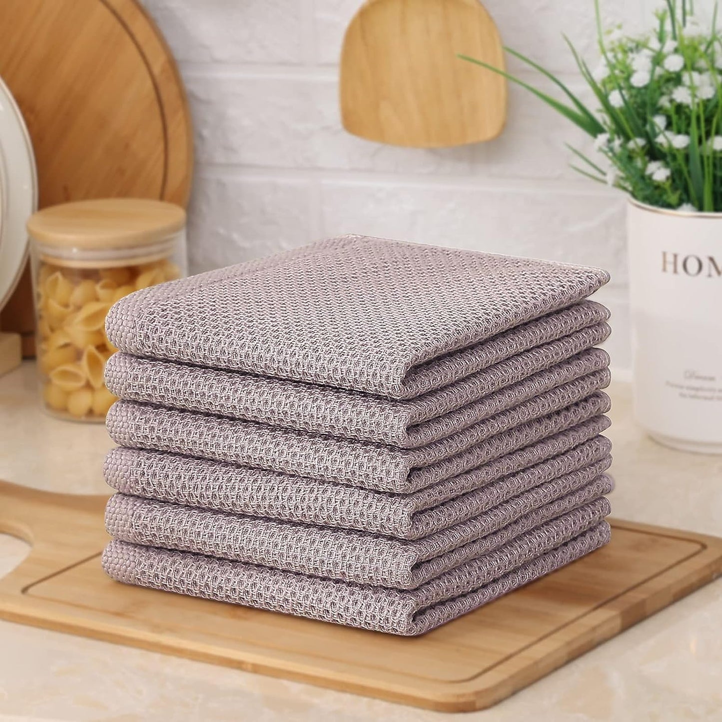 Kitinjoy 100% Cotton Kitchen Dish Cloths, 6 Pack Waffle Weave Dish Towels Ultra Soft Absorbent Quick Drying Kitchen Towels, 12 X 12 Inches, Brown