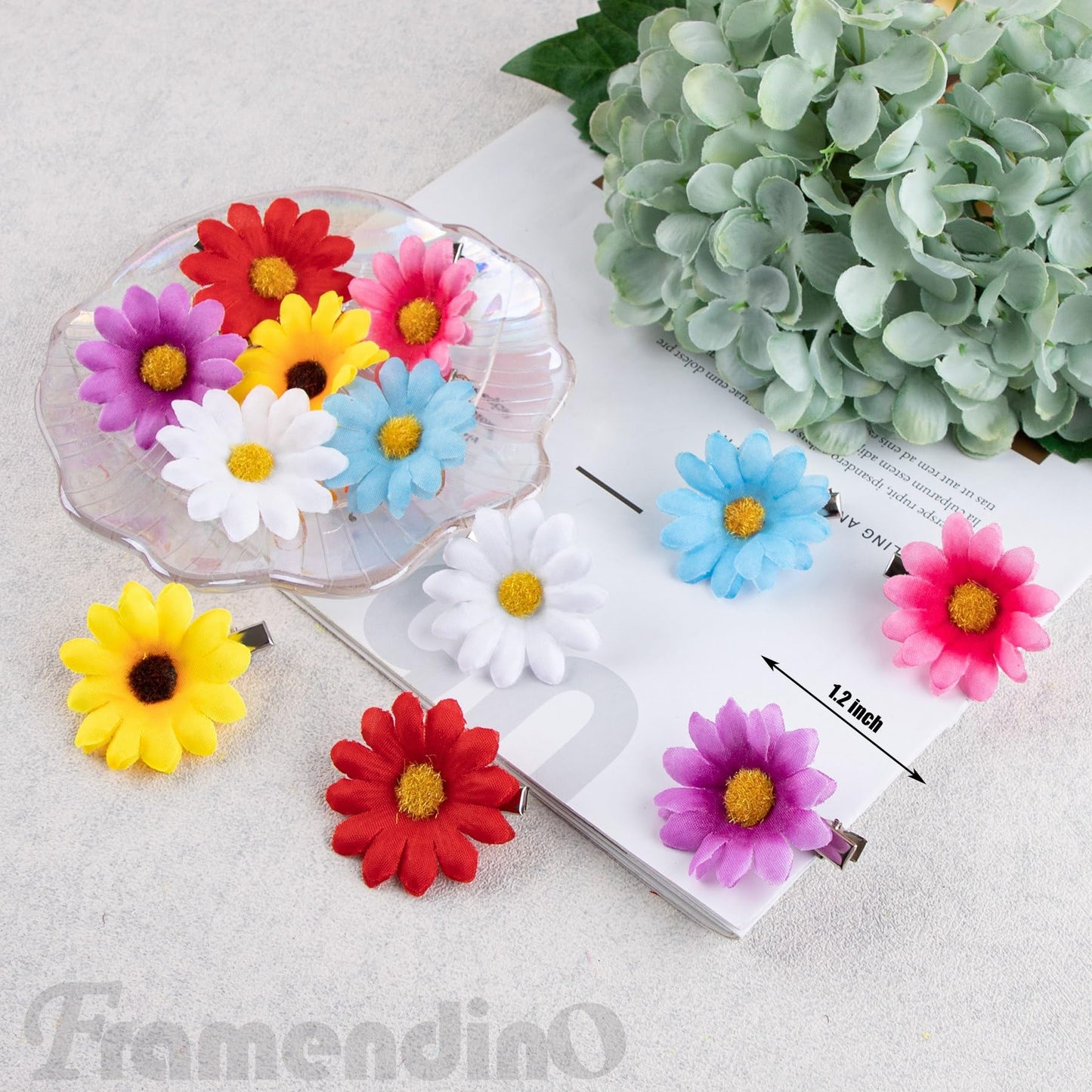Framendino, 36 Pack Sunflower Daisies Hair Clips Flower Daisy Clips for Wedding Party 6 Colors