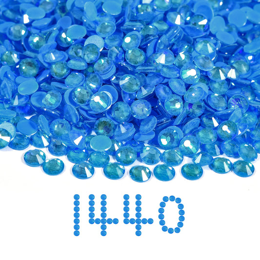 Blinginbox Flatback Glass Rhinestones,Luminous Gems 1440pcs Non Hotfix Crystal Rhinestones for Nail Crafts Clothes Tumblers Face Makeup,Blue AB Luminous,SS20