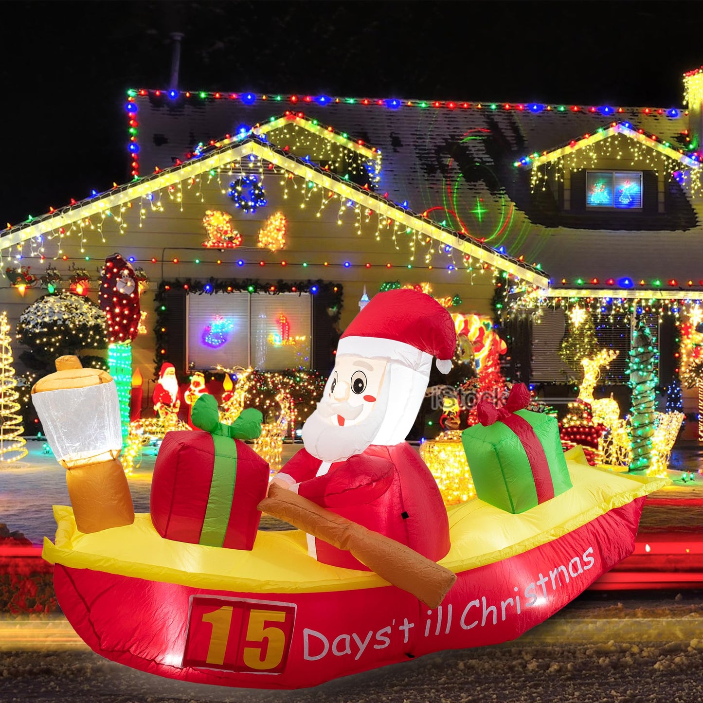 Inflatable Christmas Outdoor Decorations, 6.8 FT Countdown Xmas Inflatables Rowing Santa Claus, Lighted Blow Up Holiday Inflatable Replaceable Numbers for Outdoor Indoor Lawn and Garden.