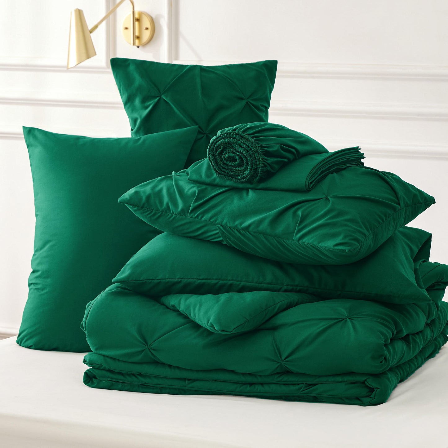 Bedsure Twin Comforter Set with Sheets - 5 Pieces Bedding Sets, Pinch Pleat Dark Green Bed in a Bag with Comforter, Pillowcase & Sham