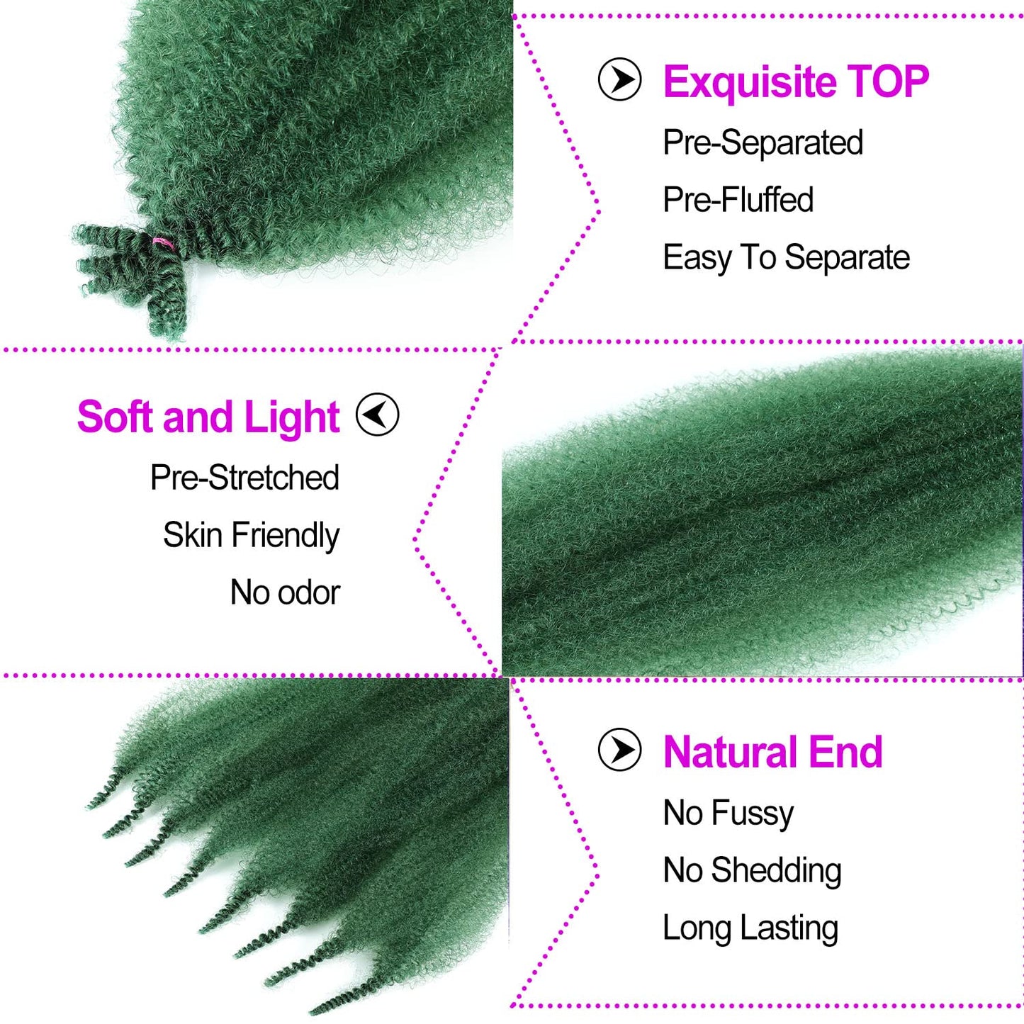 KEPBEAY Afro Twist Hair 12inch Afro Twist Crochet Braiding Hair (12 Inch (Pack of 3), Green#) …