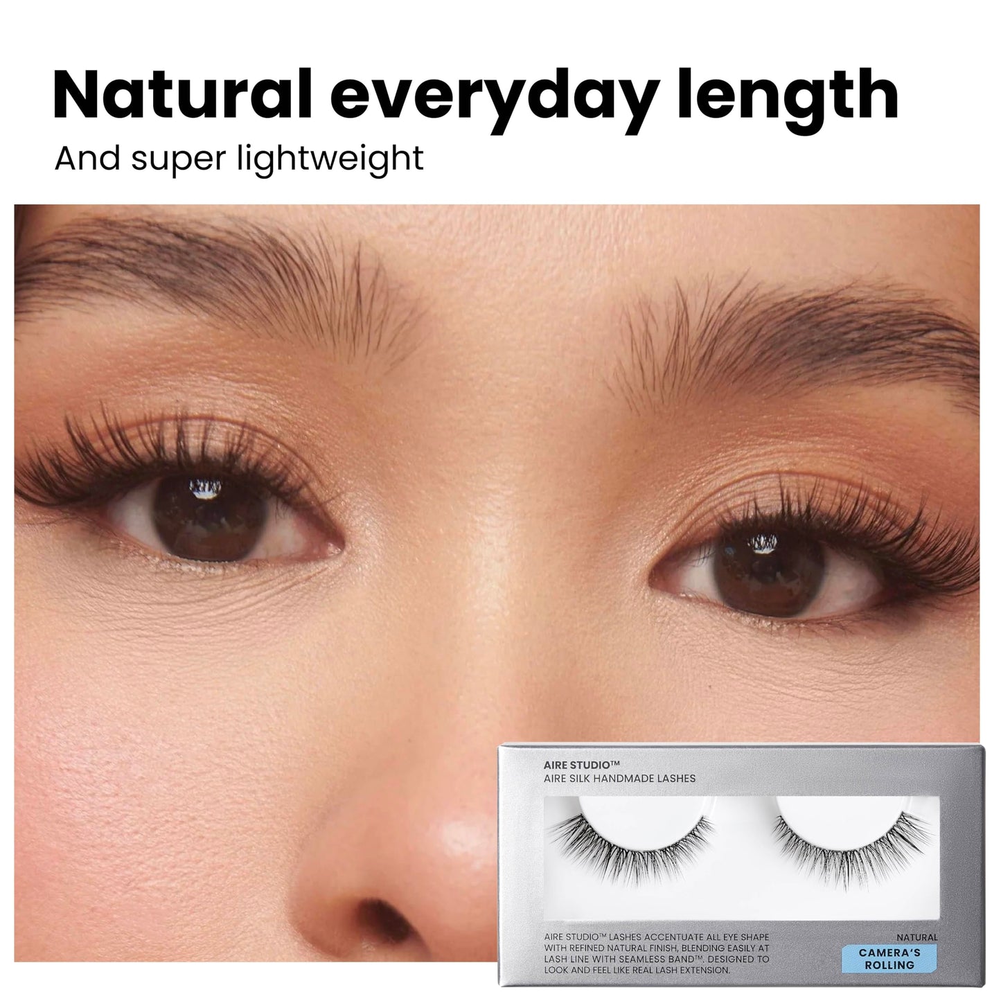 AIRE STUDIO Camera’s Rolling False Eyelashes Natural Look - Natural False Lashes - Soft Thin Clear Band - Natural Lashes