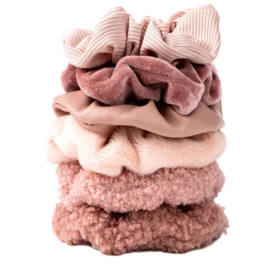 Scrunchies for Women Girls 6Pcs Large Velvet Scrunchies for Long Thick Hair Ultra Textured Soft Cotton Scrunchy Hair Ties Pink Hair Bands No Damage Ropes Ponytail Holders Bulk Cute Hair Accessories