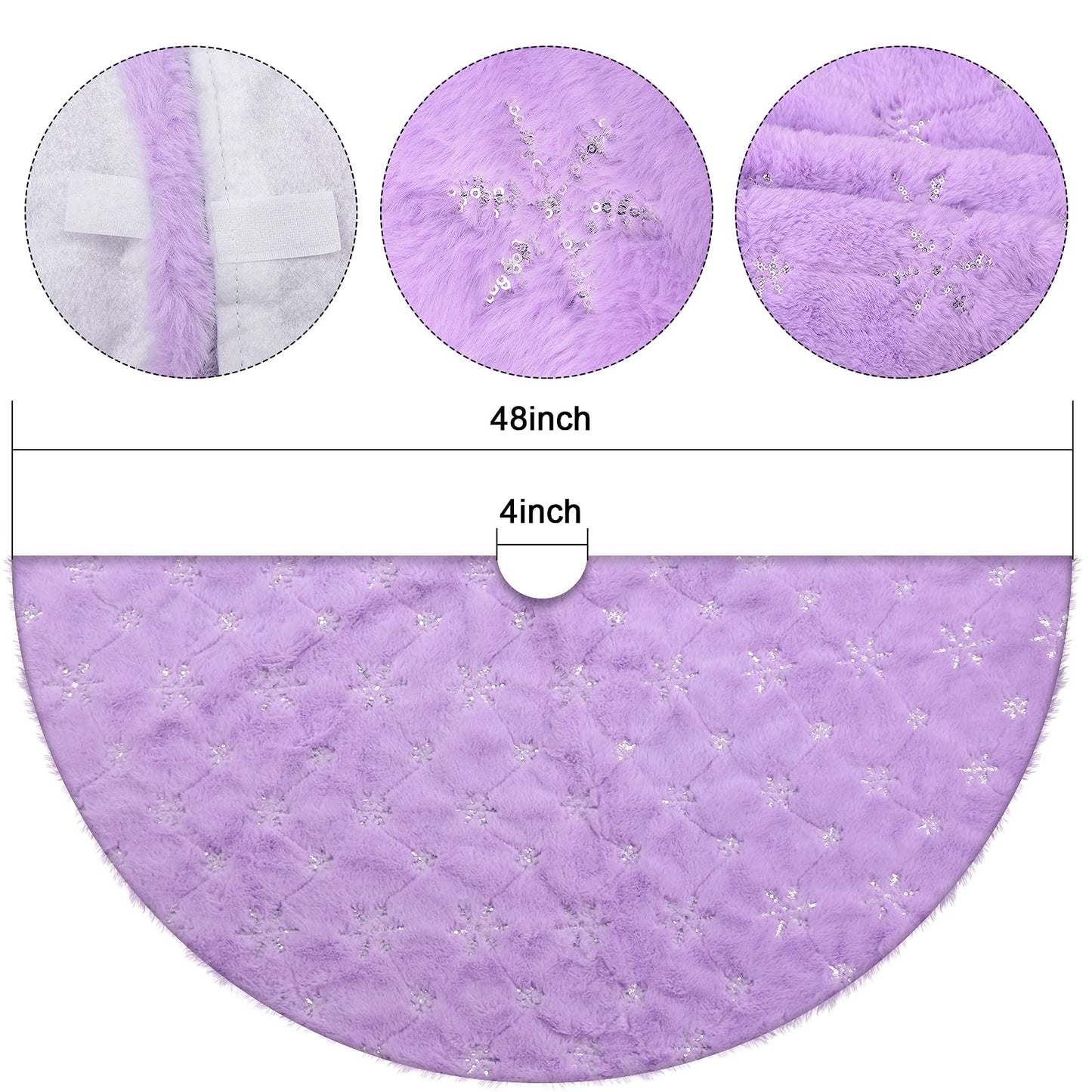 yuboo Purple Faux Fur Christmas Tree Skirt with Silver Snowflakes, 48 Inches Lavender Xmas Tree Mat for Purple Christmas Decorations&Ornaments