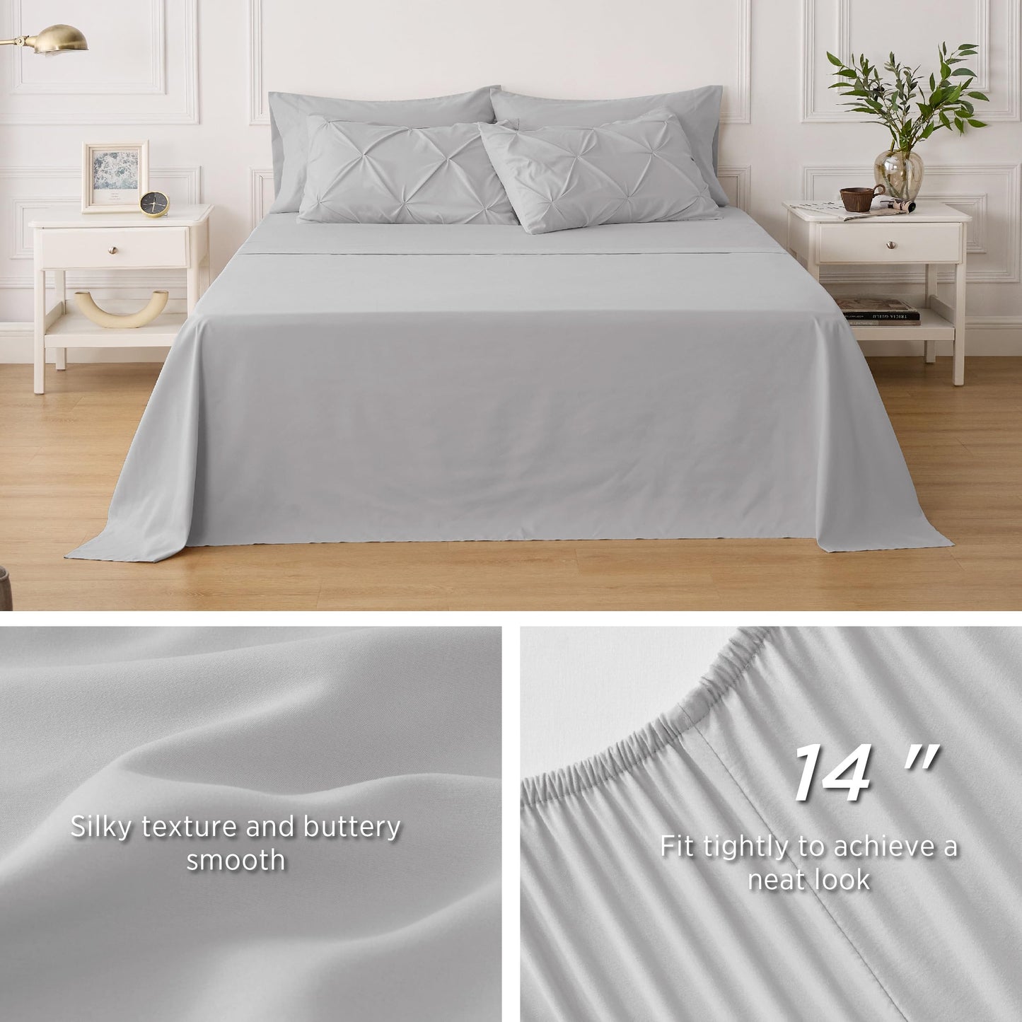 Bedsure Twin Comforter Set with Sheets - 5 Pieces Twin Bedding Sets, Pinch Pleat Light Grey Twin Bed in a Bag with Comforter, Sheets, Pillowcase & Sham