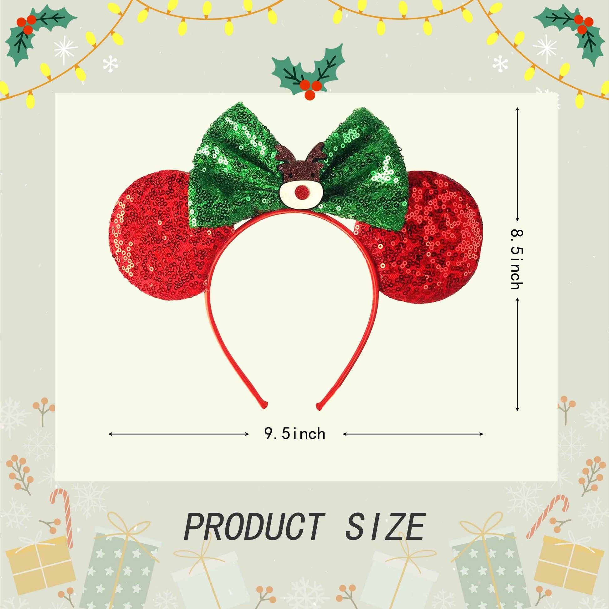 Mannxitzdy 6 Pcs Christmas Mouse Ears Bow Headbands Christmas Tree Hair Hoop Sparkle Mouse Ears Headband for Women Girls Birthday Party