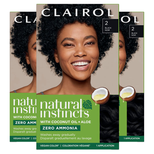 Clairol Natural Instincts Demi-Permanent Hair Dye, 2 Black Hair Color, Pack of 3