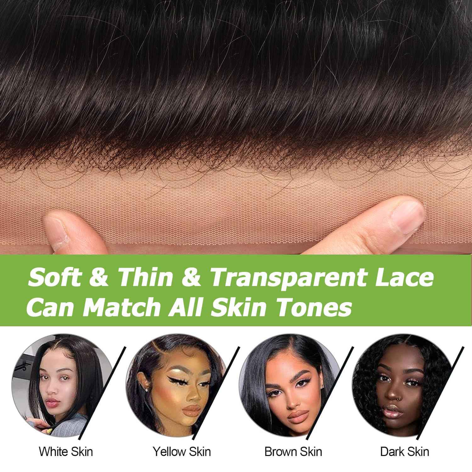 13x4 Lace Frontal Closure Ear to Ear Full Lace Frontal Closure Brazilian Deep Wave Human Hair Frontal Free Part Pre Plucked With Baby Hair 150 Density Natural Black 16 Inch