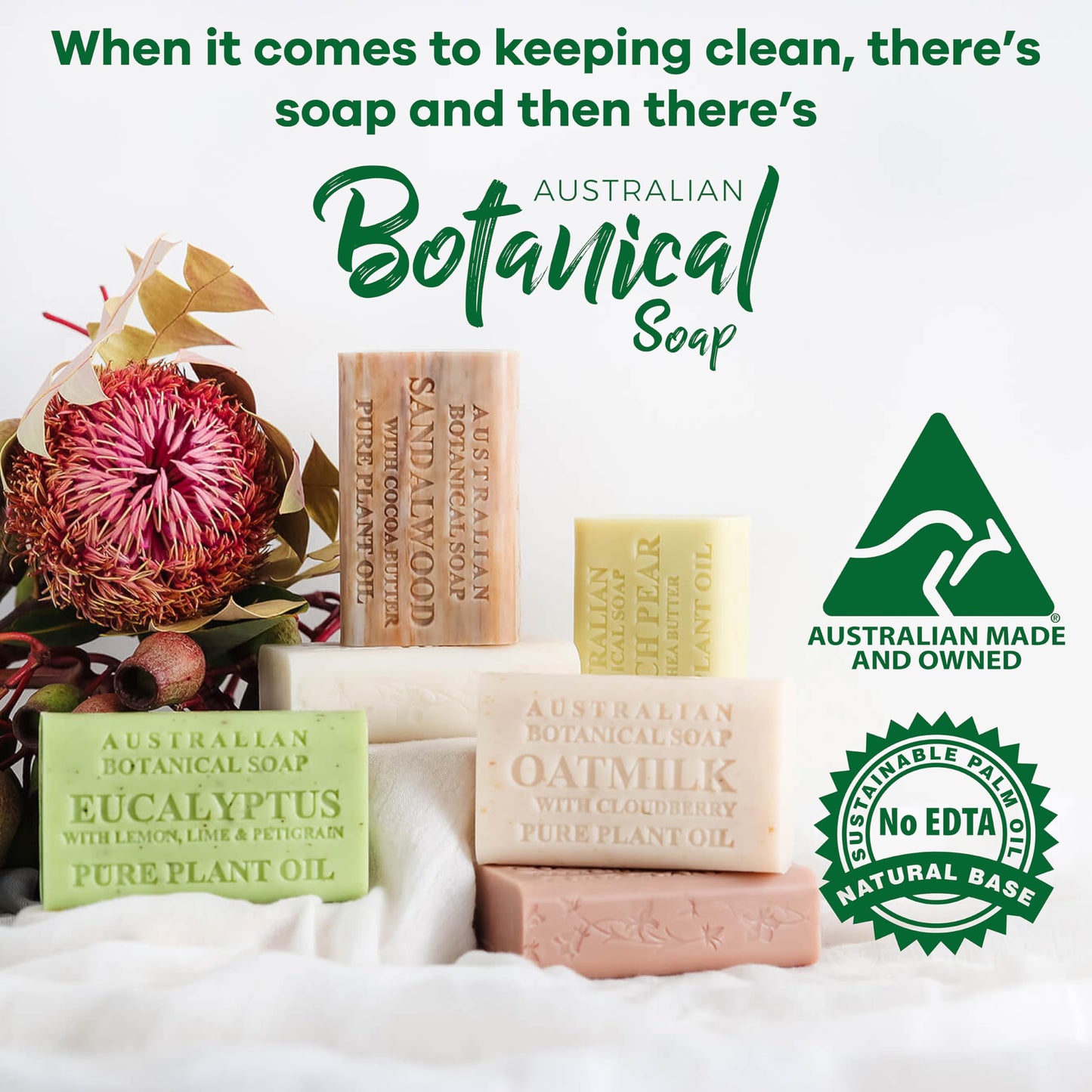 Australian Botanical Soap, Aloe Vera with Green Tea Extract 6.6 oz. (187 g) Soap Bars | Natural Soap Base | All Skin Types | Women & Men | Shea Butter Enriched Bar Soap - Pack of 4