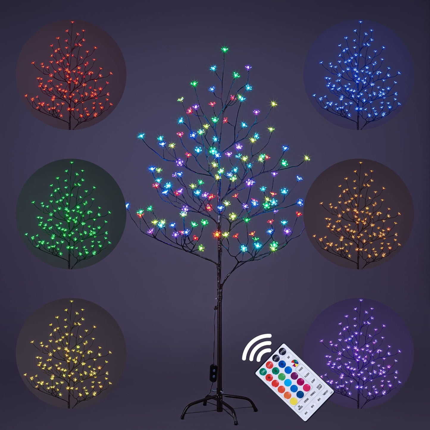 Lightshare Cherry Blossom Lighted Tree 5 Feet, RGB with Remote Control, 16 Color-Changing Modes