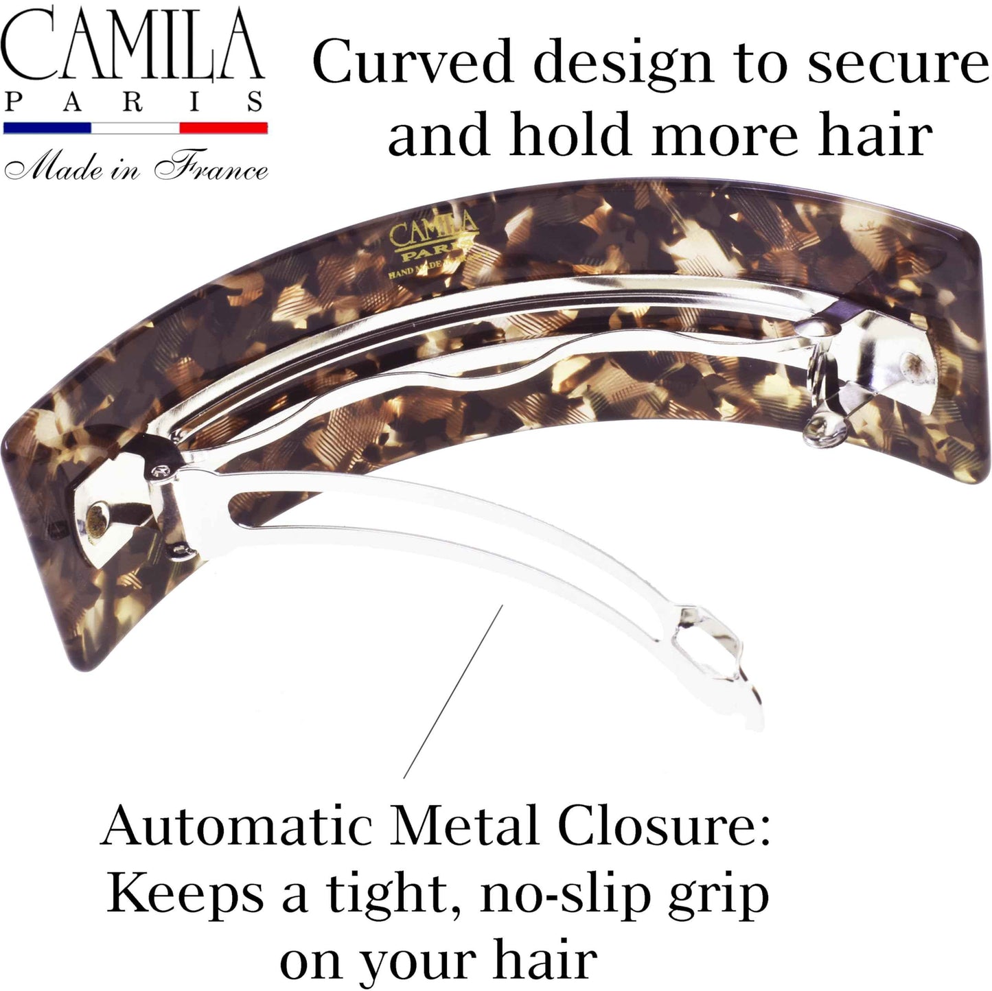 Camila Paris CP3571 French Hair Barrette Clip for Girls for Thick Curly Wavy Long Hair, Strong Hold Grip Hair Clips for Women, Automatic, No Slip Styling Girls Hair Accessories, Handmade in France