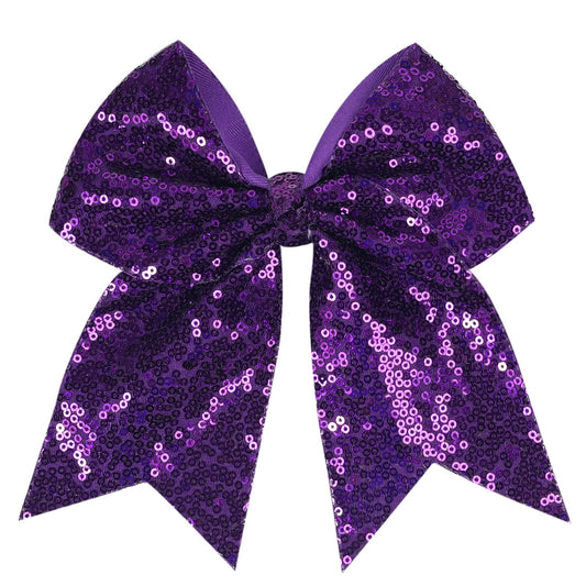 Jumbo Glitter Cheer Bow Clip - 7 Inch Large Cheerleading Sequin Hair Bow with Tails for Girls Teen Softball Cheerleader Outfit Uniform (Dark Purple)