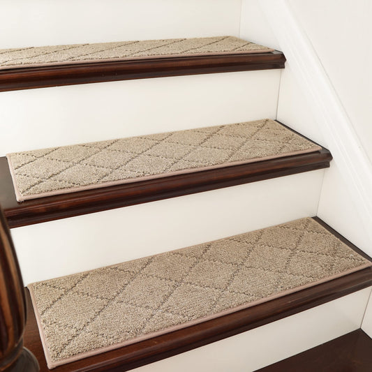 COSY HOMEER Edging Stair Treads Non-Slip Carpet Mat 28inX9in Indoor Stair Runners for Wooden Steps, Edging Stair Rugs for Kids and Dogs, 100% Polyester TPE Backing (15pc, Beige)