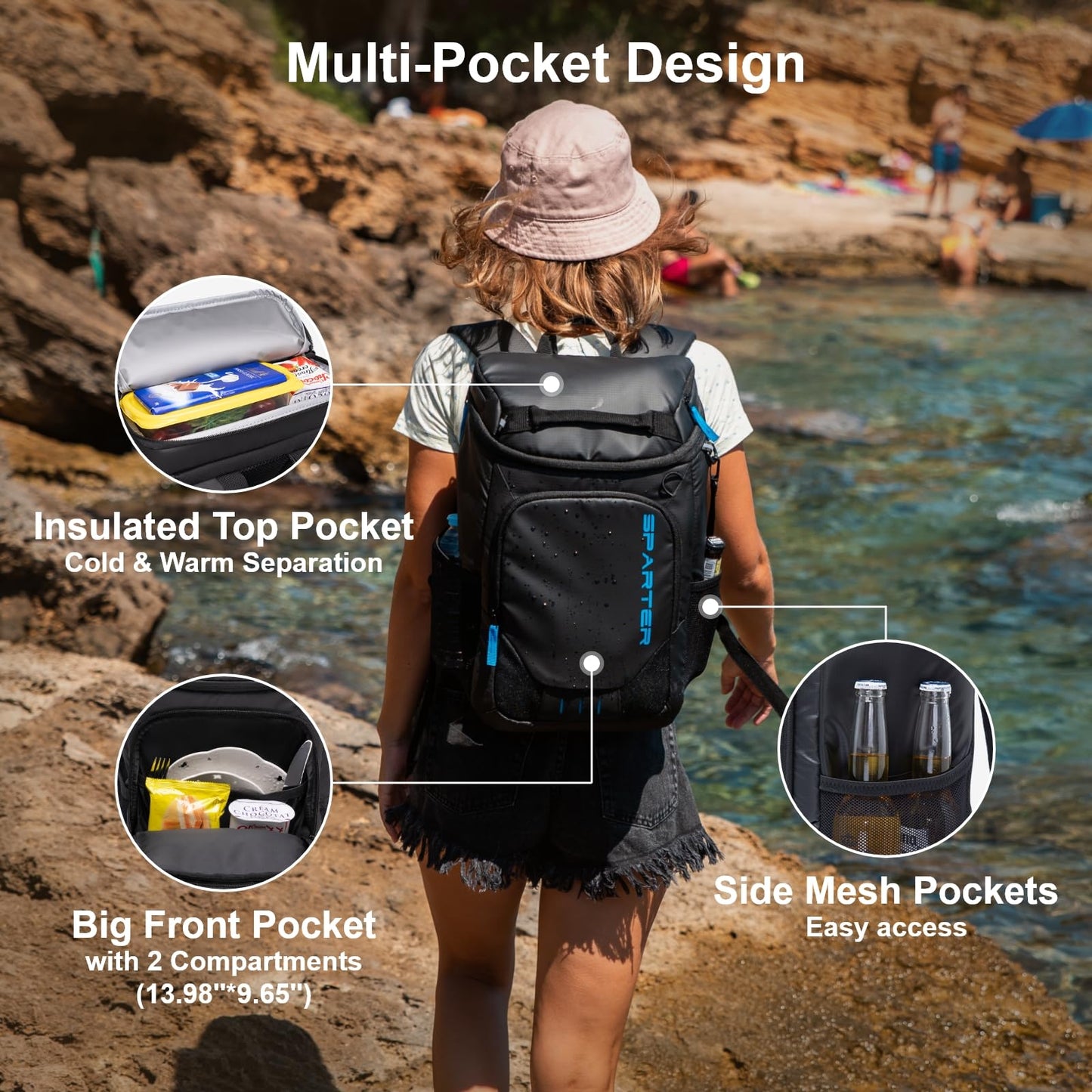 SPARTER Backpack Cooler Insulated Leak Proof 30 Cans, 2 Insulated Compartments Thermal Bag, Portable Lightweight Beach Travel Camping Lunch Backpack for Men and Women